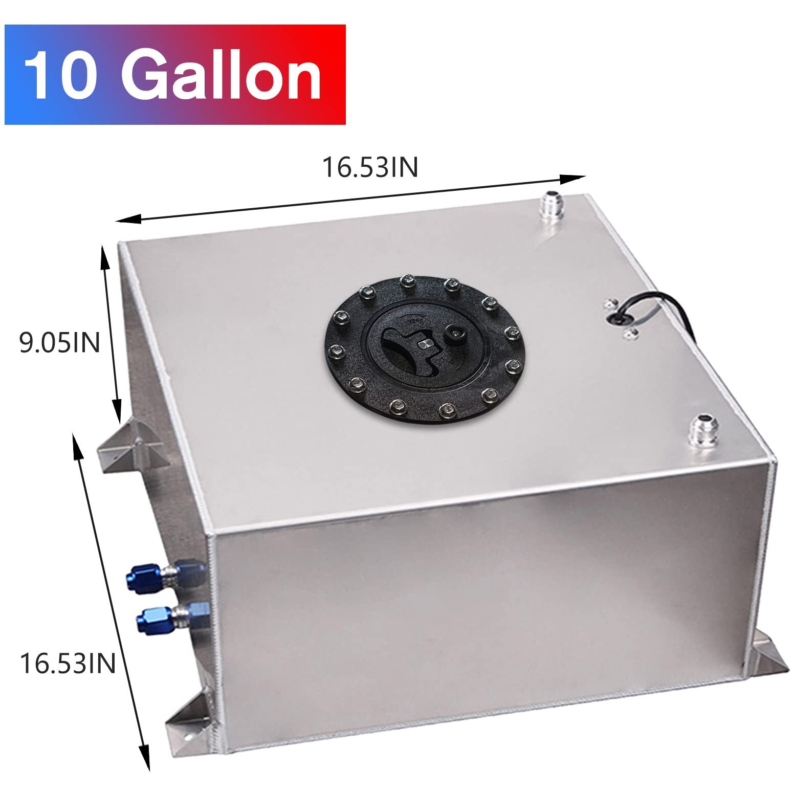 Edicapo Universal 10 Gallon 40L Fuel Cell Tank Polished Aluminum Silver With Cap/Level Sender/12Ft Oil Feed Line
