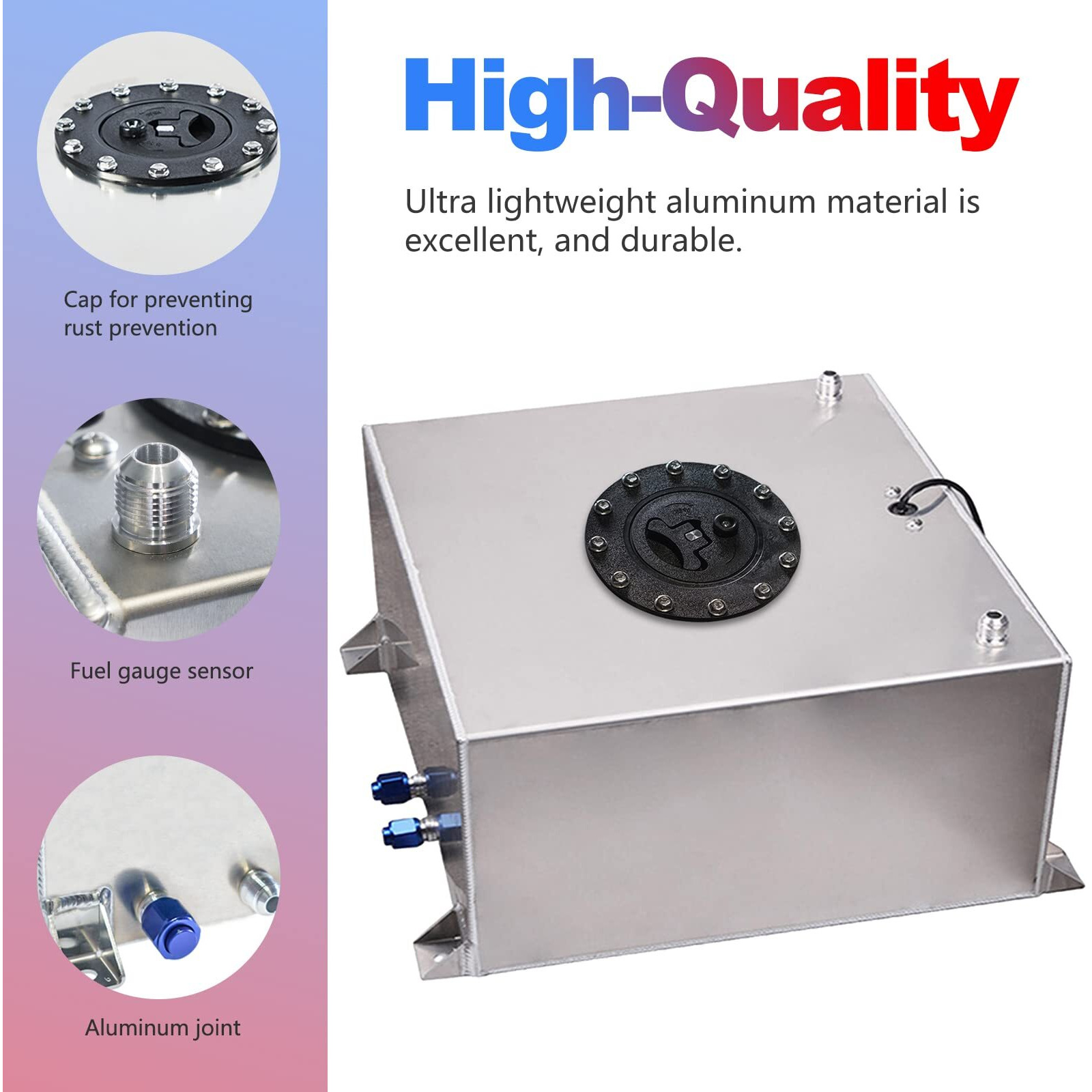 Edicapo Universal 10 Gallon 40L Fuel Cell Tank Polished Aluminum Silver With Cap/Level Sender/12Ft Oil Feed Line