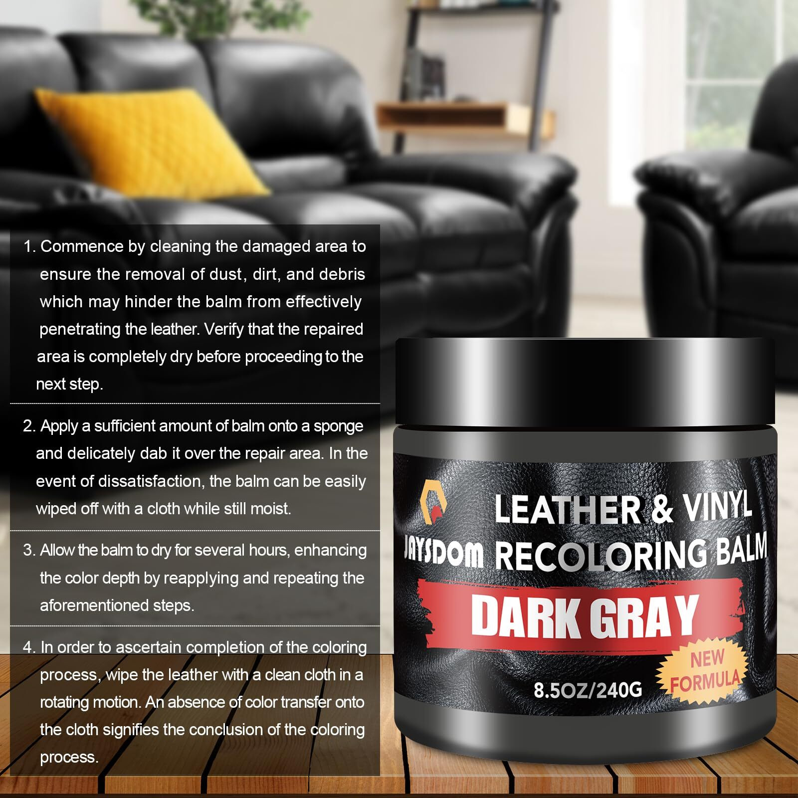 Leather Recoloring Balm, Leather Repair Kit, Leather Dye, Leather Color Restorer, Leather Scratch Remover, Leather Couch Paint, Repair, Leather Scratch Repair, Leather Restorer(Dark Gray With Oil)
