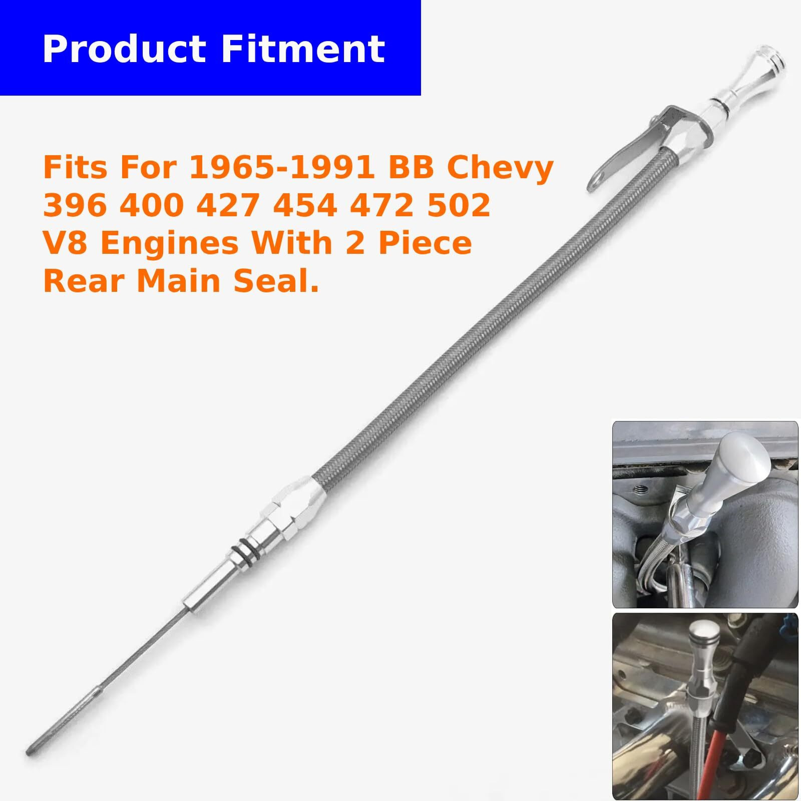 Big Block Chevy Flexible Stainless Steel Engine Oil Dipstick For 1965-91 Bbc 396 427 454 496 502
