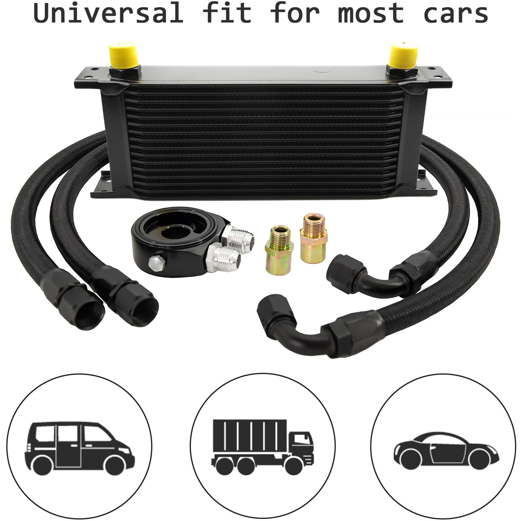 Zhsymx 16 Row An10-10An Stacked Plate Oil Cooler Universal Engine Transmission British Radiator Oil Cooler Condenser With Fuel Line Hose Mounting Nut Adapter Clamp Aluminium Alloy Black