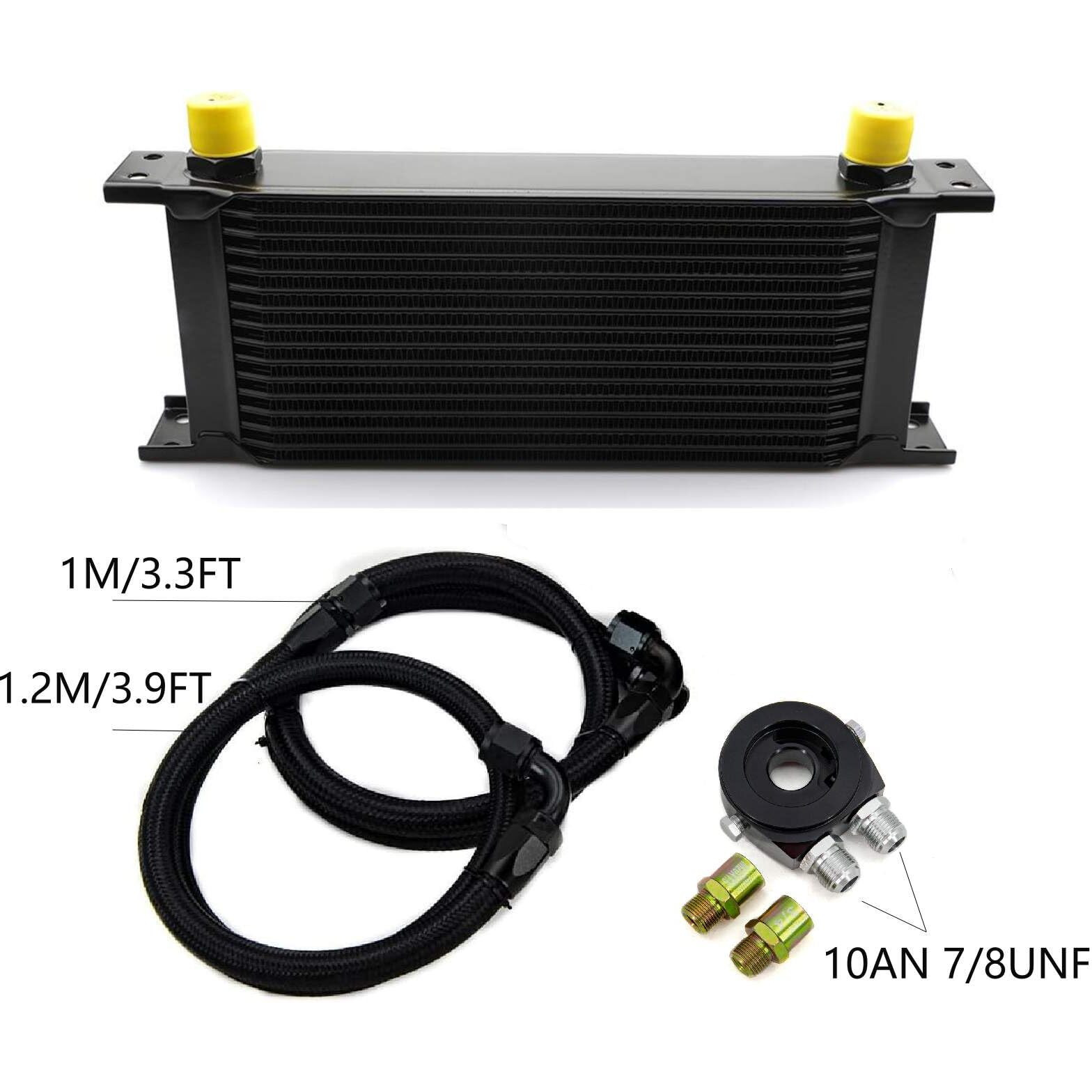 Zhsymx 16 Row An10-10An Stacked Plate Oil Cooler Universal Engine Transmission British Radiator Oil Cooler Condenser With Fuel Line Hose Mounting Nut Adapter Clamp Aluminium Alloy Black