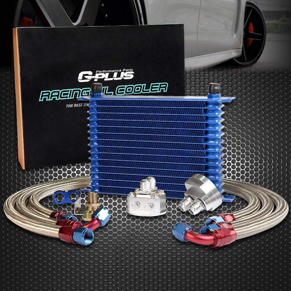 G-Plus Silver Universal 15 Row An10 Aluminum Engine Transmission Oil Filter Relocation Kit Oil Cooler Kit