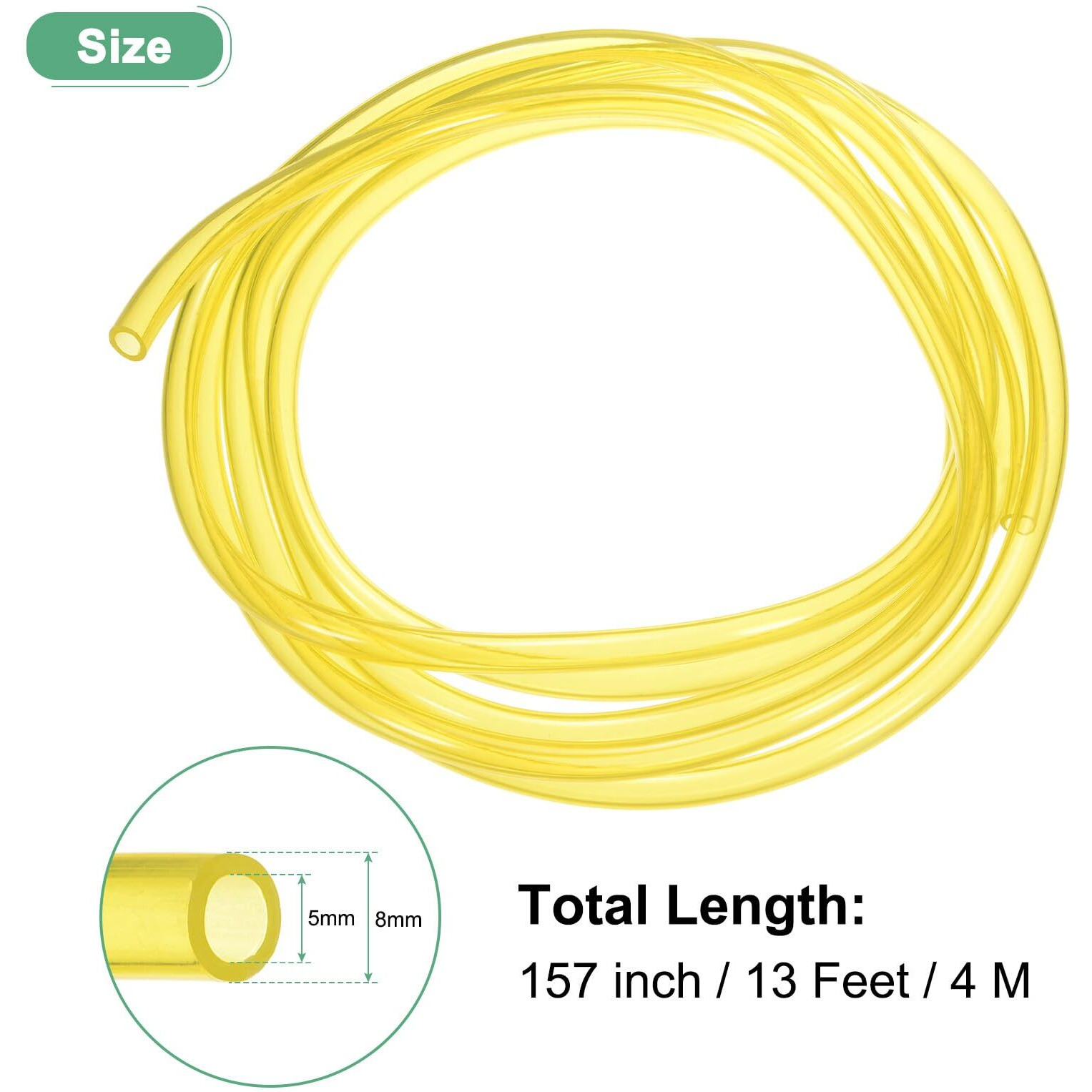 M Meterxity Tubing Carburetor Fuel Vent Line, 5Mm(0.2"") Id 8Mm(0.31"") Od 4M(13') Long Polyurethane Gas Oil Tube For Atv/Go Kart/Dirt Bike, Universal Petrol Pipe Replacement [Yellow]