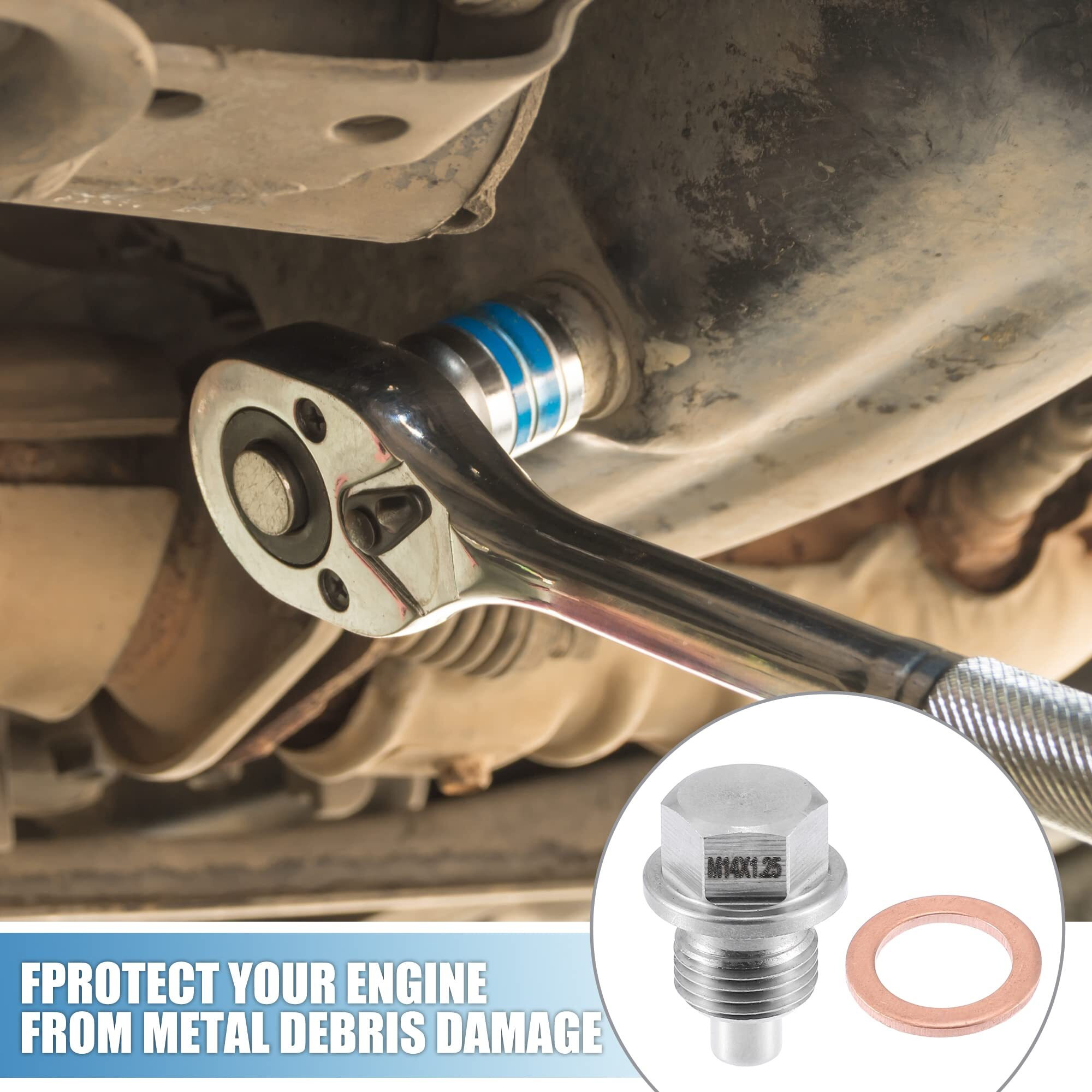 A Absopro Magnetic Engine Oil Drain Plug M14X1.25 Stainless Steel With Copper Washer (Pack Of 2)