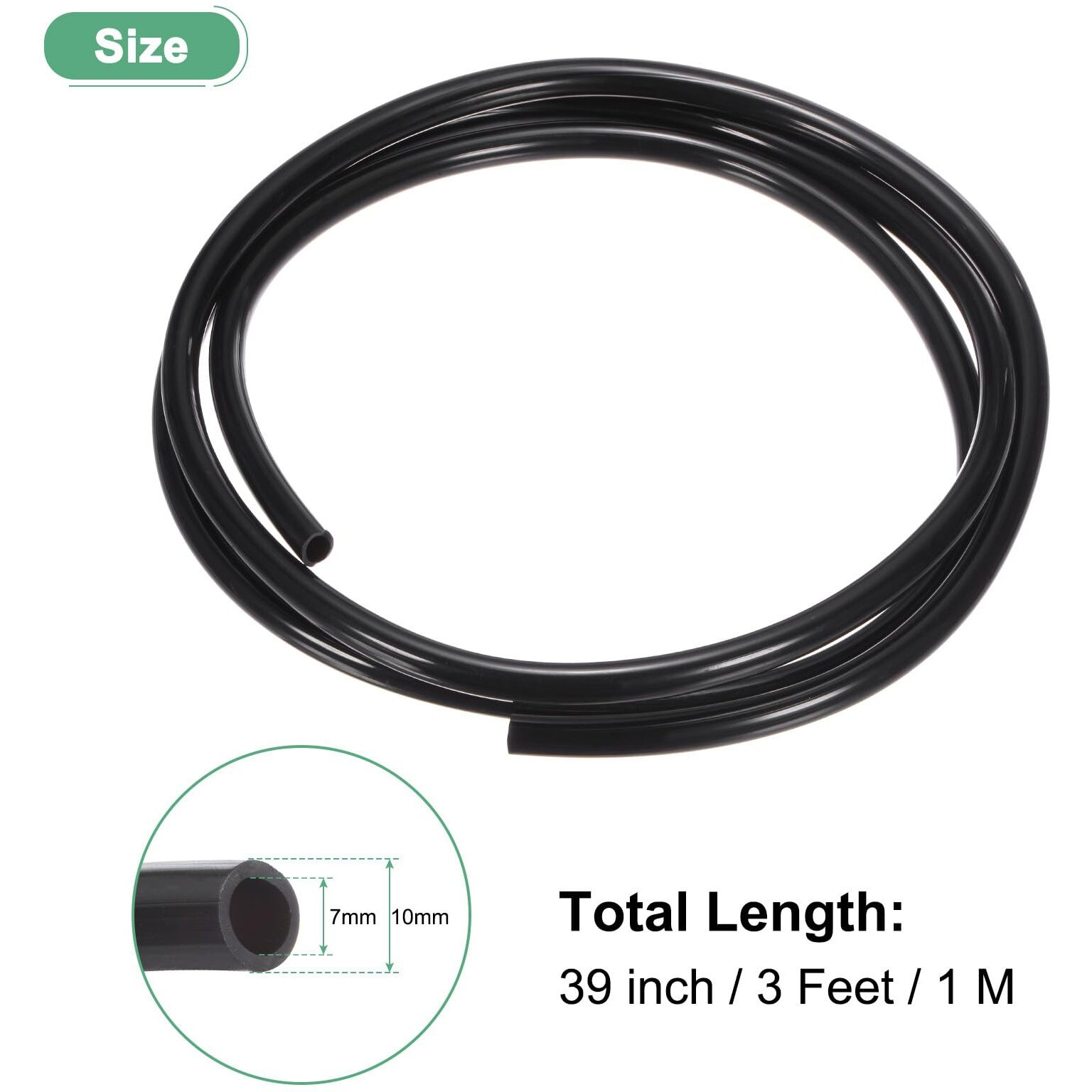 M Meterxity Tubing Carburetor Fuel Vent Line, 7Mm(0.28"") Id 10Mm(0.39"") Od 1M(3') Long Polyurethane Gas Oil Tube For Atv/Go Kart/Dirt Bike, Universal Petrol Pipe Replacement [Black]