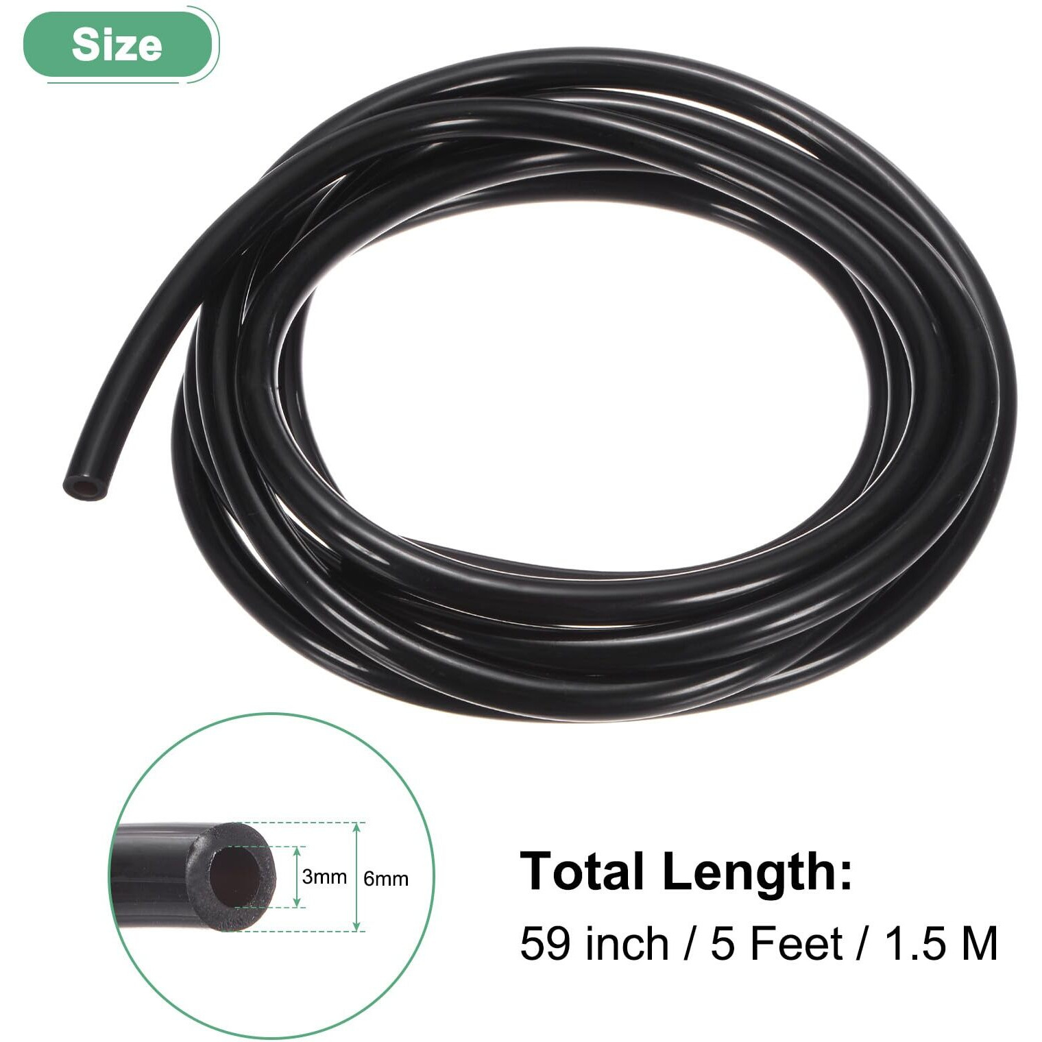 M Meterxity Tubing Carburetor Fuel Vent Line, 3.0Mm(0.12"") Id 6Mm(0.24"") Od 1.5M(5') Long Polyurethane Gas Oil Tube For Atv/Go Kart/Dirt Bike, Universal Petrol Pipe Replacement [Black]