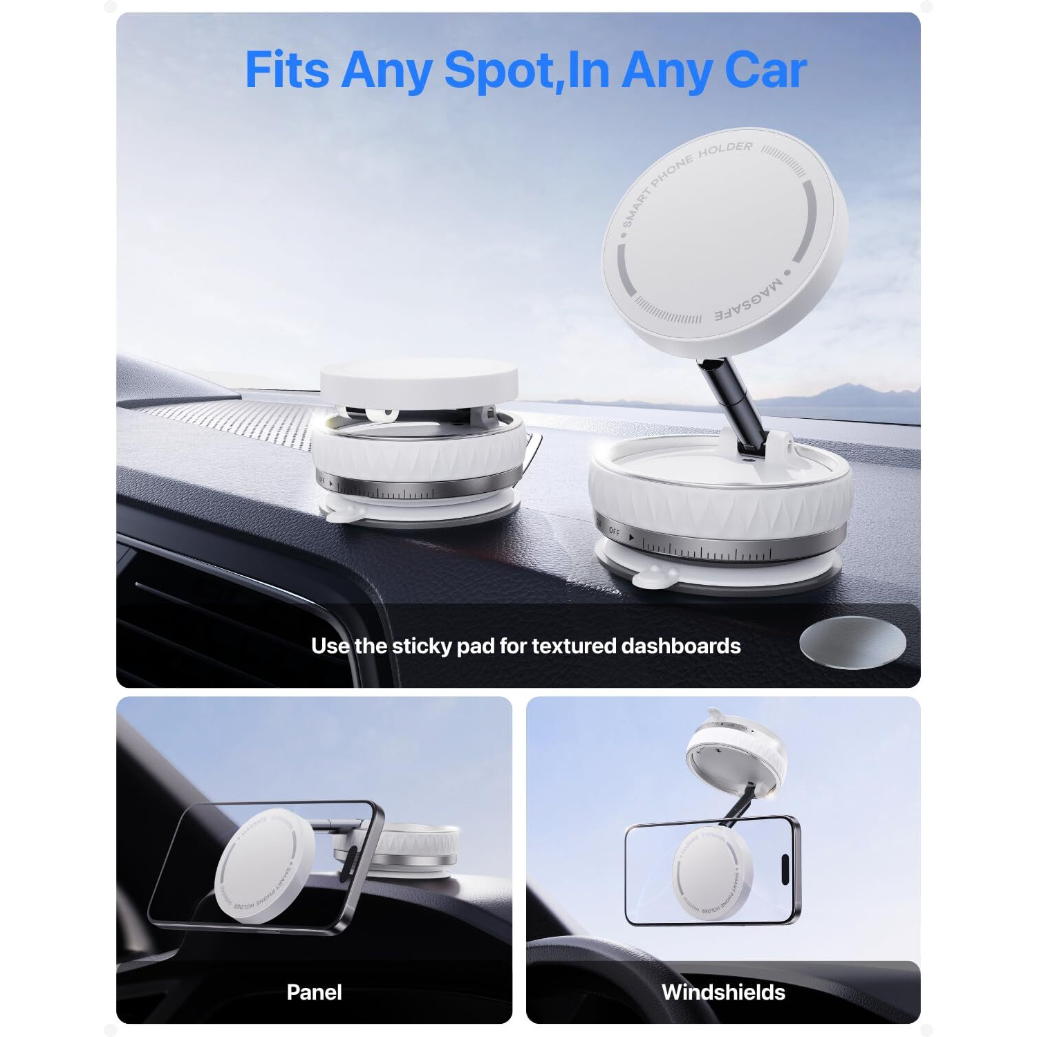 Intoval Vacuum Magnetic Phone Holder For Car, 360 Suction Cup Phone Mount With Snaplock Tech, Adjustable Magnet Stand For Your Car - Fit For Magsafe Iphone, Come With 2 Mag Rings, Flat Nano Sticker