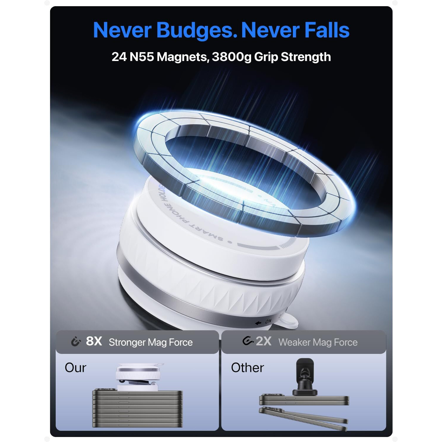 Intoval Vacuum Magnetic Phone Holder For Car, 360 Suction Cup Phone Mount With Snaplock Tech, Adjustable Magnet Stand For Your Car - Fit For Magsafe Iphone, Come With 2 Mag Rings, Flat Nano Sticker