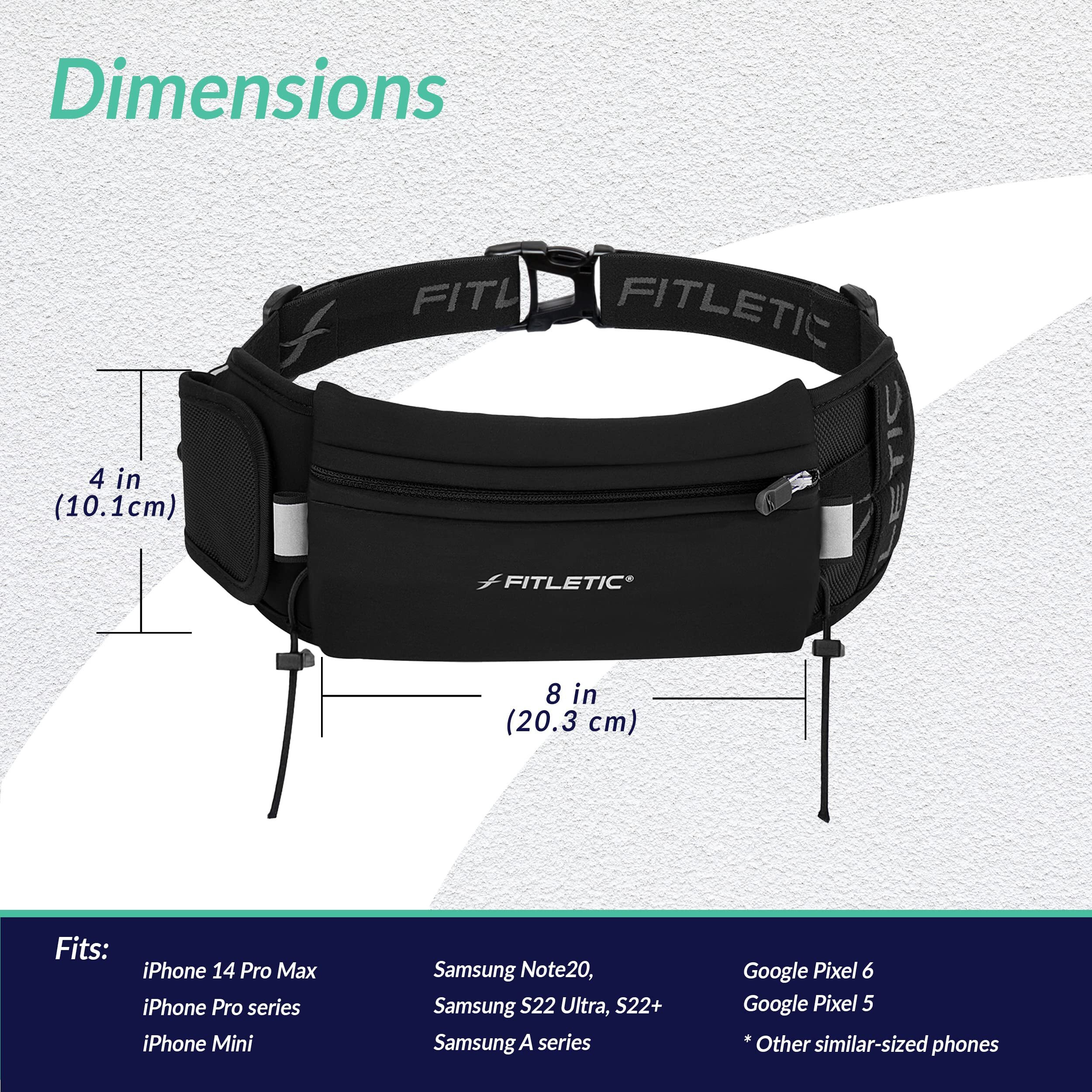 Fitletic Running Belt With Side Pocket, Loops For Energy Gels, Race Bib Number Holder. Waist Pack Water Resistant Phone Holder. Model Ultimate Ii