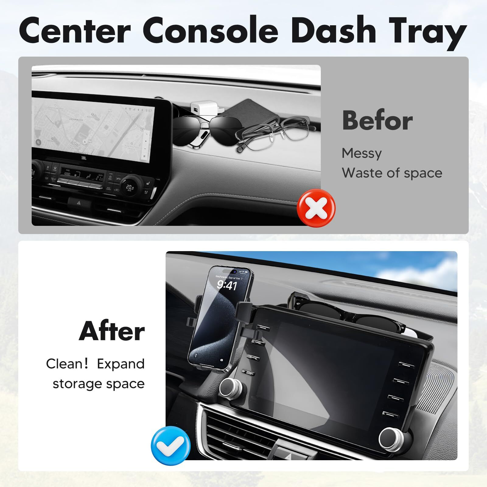 Fiilines Car Phone Holder Fit For Honda Accord 2018-2022 Accessories Cell Phone Mount With Dash Organizer 2 In 1 For Accord Accessories (Fit 8"" Touch Screen)