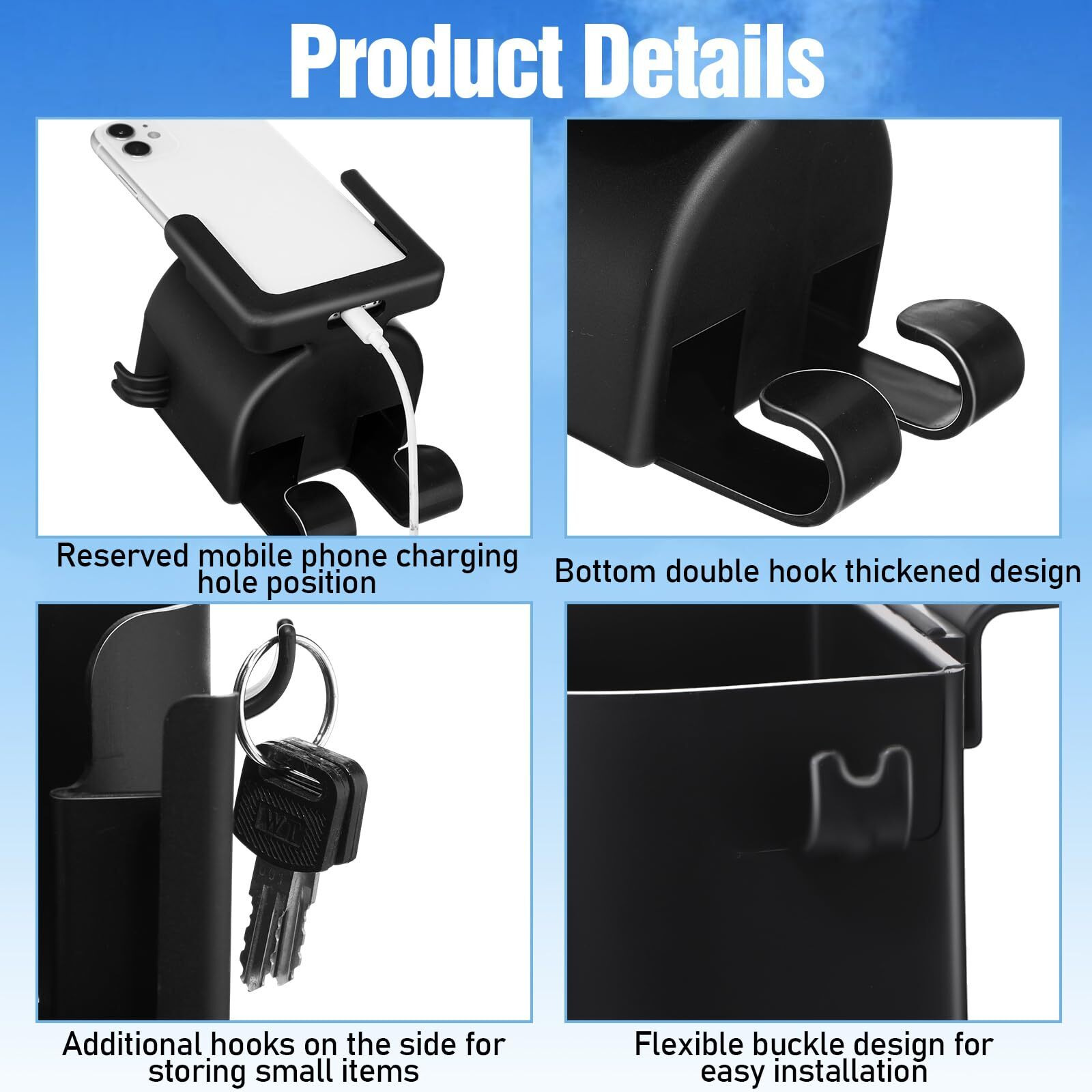 Tallew 2 Pcs Headrest Cup Holder For Back Seat With Large Capacity Multifunctional Hook For Car With Cup Holder Universal 4 In 1 Back Seat For Car Travel Accessories Phone Key Bag Organizer