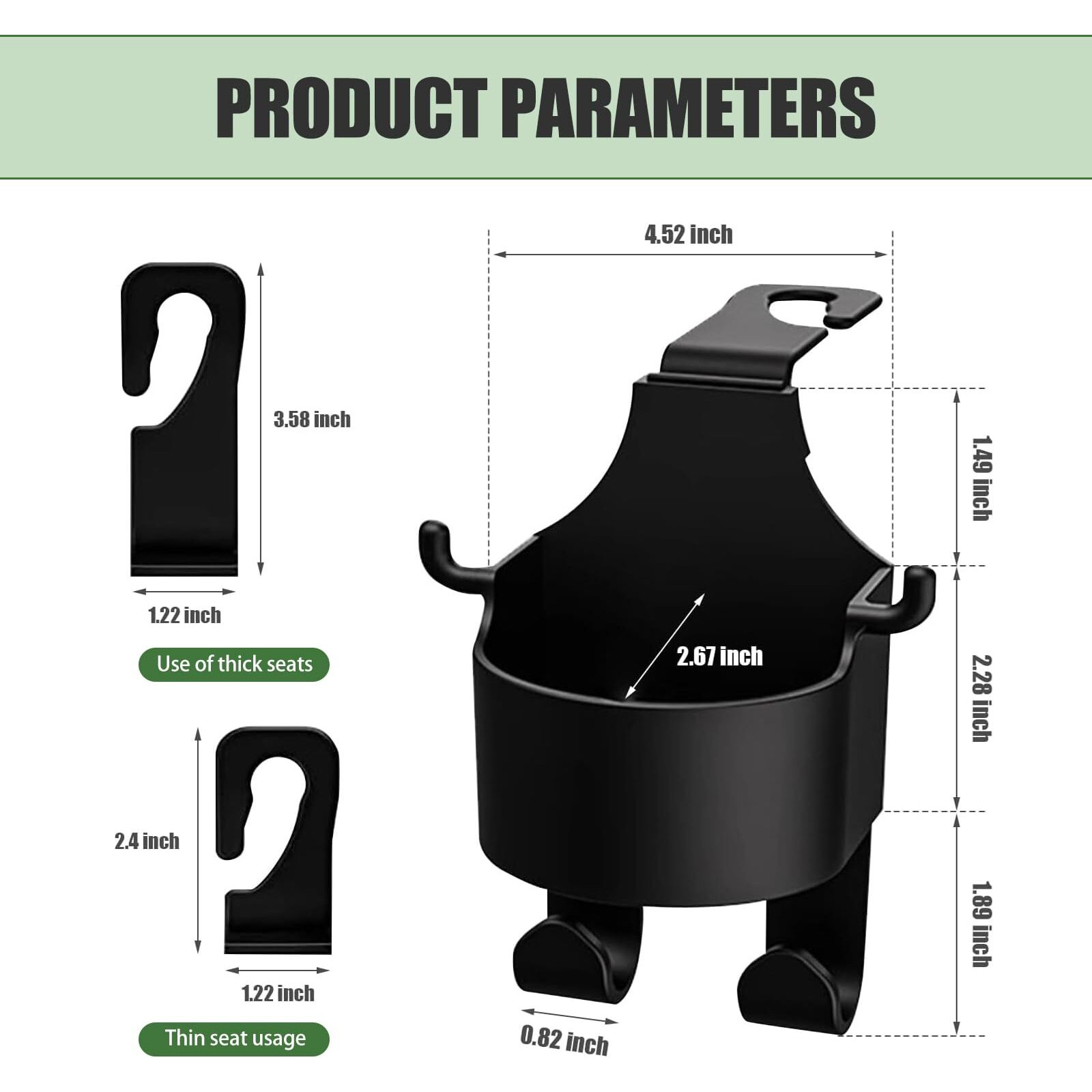 Dacirty 2 Pcs Seat Headrest Cup Holder, 3-In-1 Multi-Function Mobile Phone Holder Hanging Bracket For Handbag Shopping Bag, One-Handed Portable Rear Seat Storage Hook, For Cars Trucks (Black)