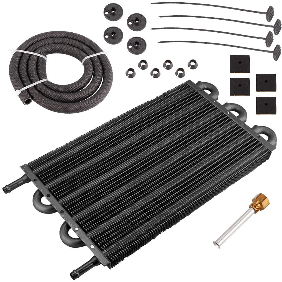 6 Row Transmission Oil Cooler,Universal 6 Pass Aluminum Remote 5/16&quot&quot Engine Oil Cooler Kit Radiator With Hose Mounting Kit