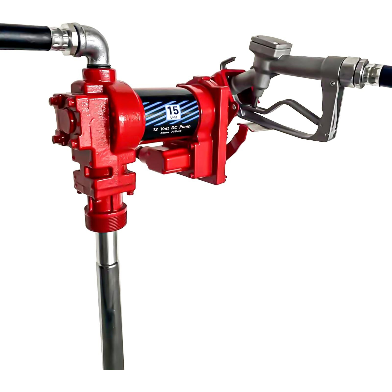 12V 15 Gpm Fuel Transfer Pump 50Amp Fuse With Discharge Hose & Manual Nozzle Kit For Oil Fuel Diesel Biodiesel Ethanol Methanol Blends Kerosene Gasoline - Cast Iron Heavy Duty Pump