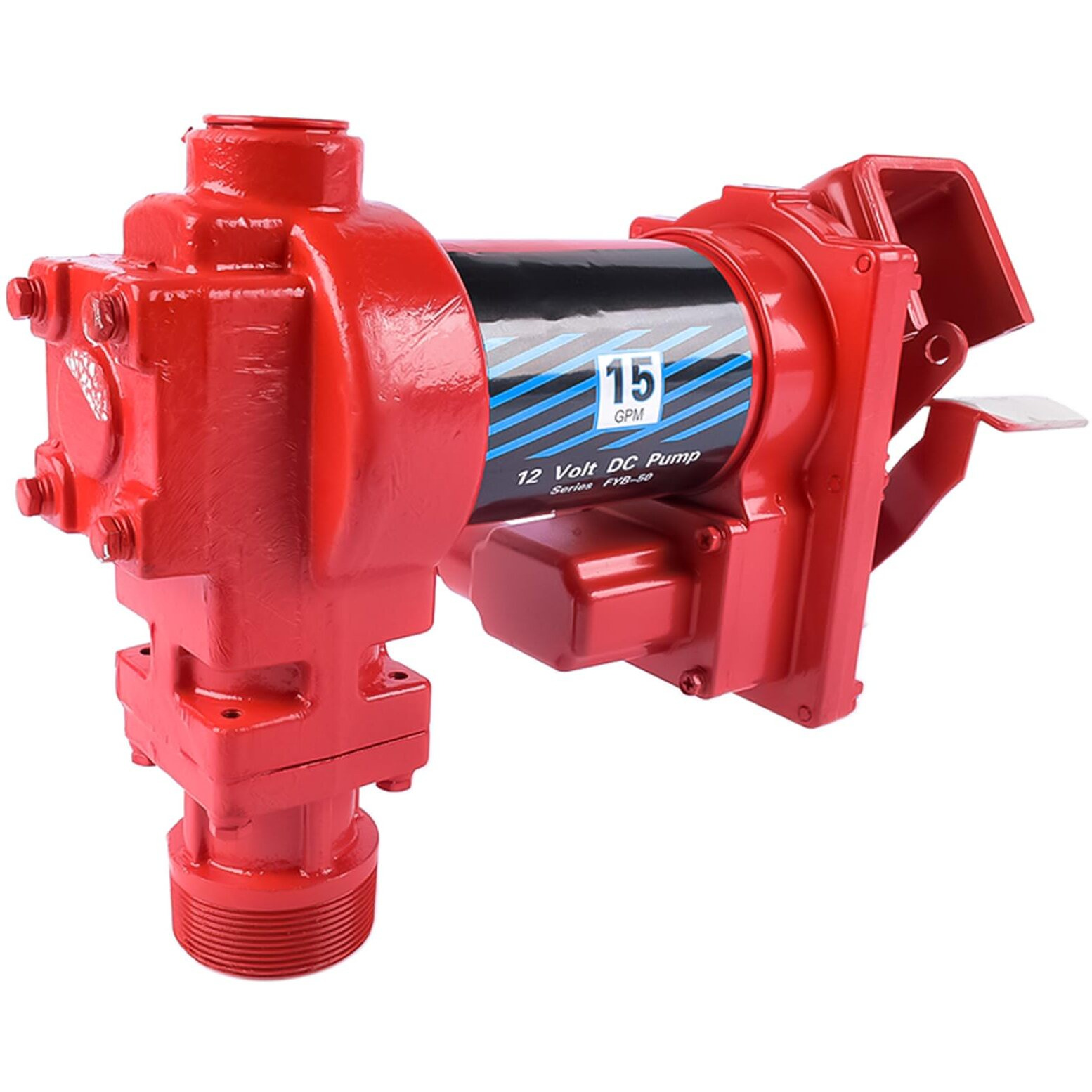 12V 15 Gpm Fuel Transfer Pump 50Amp Fuse With Discharge Hose & Manual Nozzle Kit For Oil Fuel Diesel Biodiesel Ethanol Methanol Blends Kerosene Gasoline - Cast Iron Heavy Duty Pump