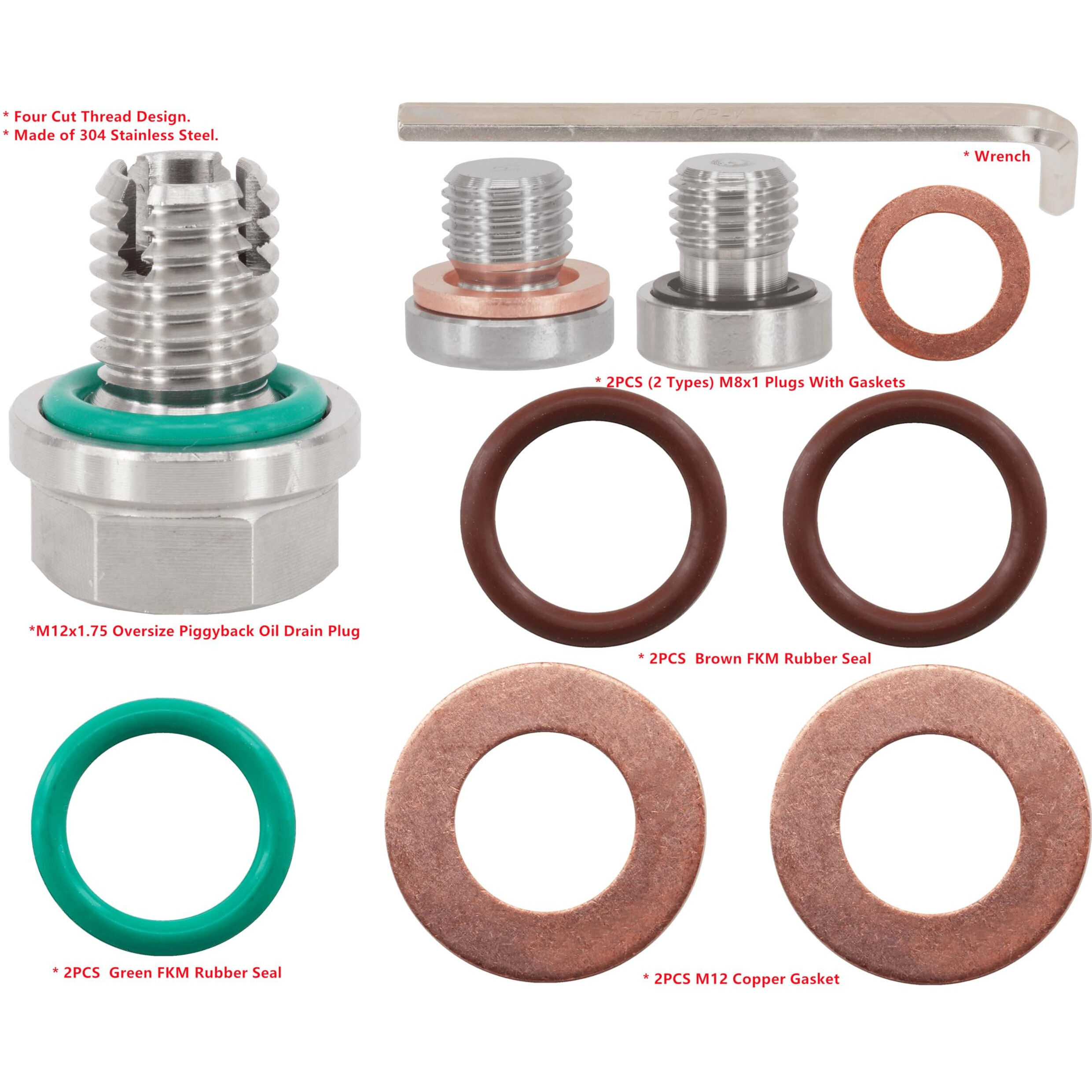 Dsnaduo M12.1-1.75 X 15Mm Oversize Piggyback Oil Drain Plug, Stainless Steel Self Tapping Oil Pan Thread Repair Kit