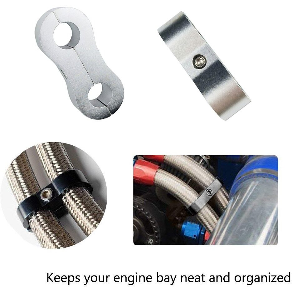 3An Nylon/Steel Braided Billet Aluminum Hose Turbo Separator 3/8 Inch Id Clamp Pliers Tools 9.5Mm Id Silver Dual Oil Fuel Water Line Adapter Fitting, Pack Of 2
