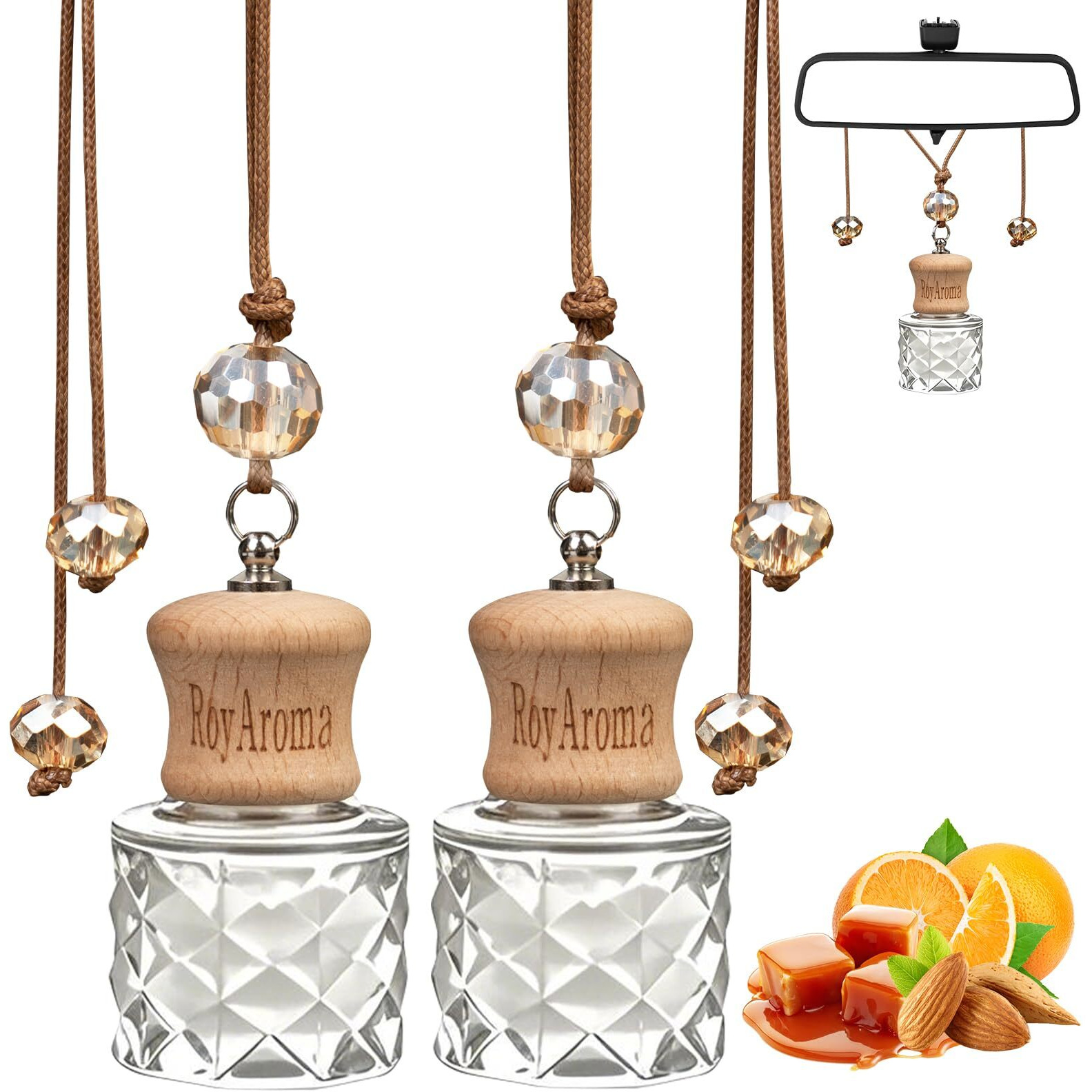 Royaroma Hanging Car Air Freshener, 2 Pack Long Lasting Car Fresheners Up To 30-45 Days, Natural Fragrance Cars Essential Oil Diffuser For Home Office - Pistachio Salted Caramel