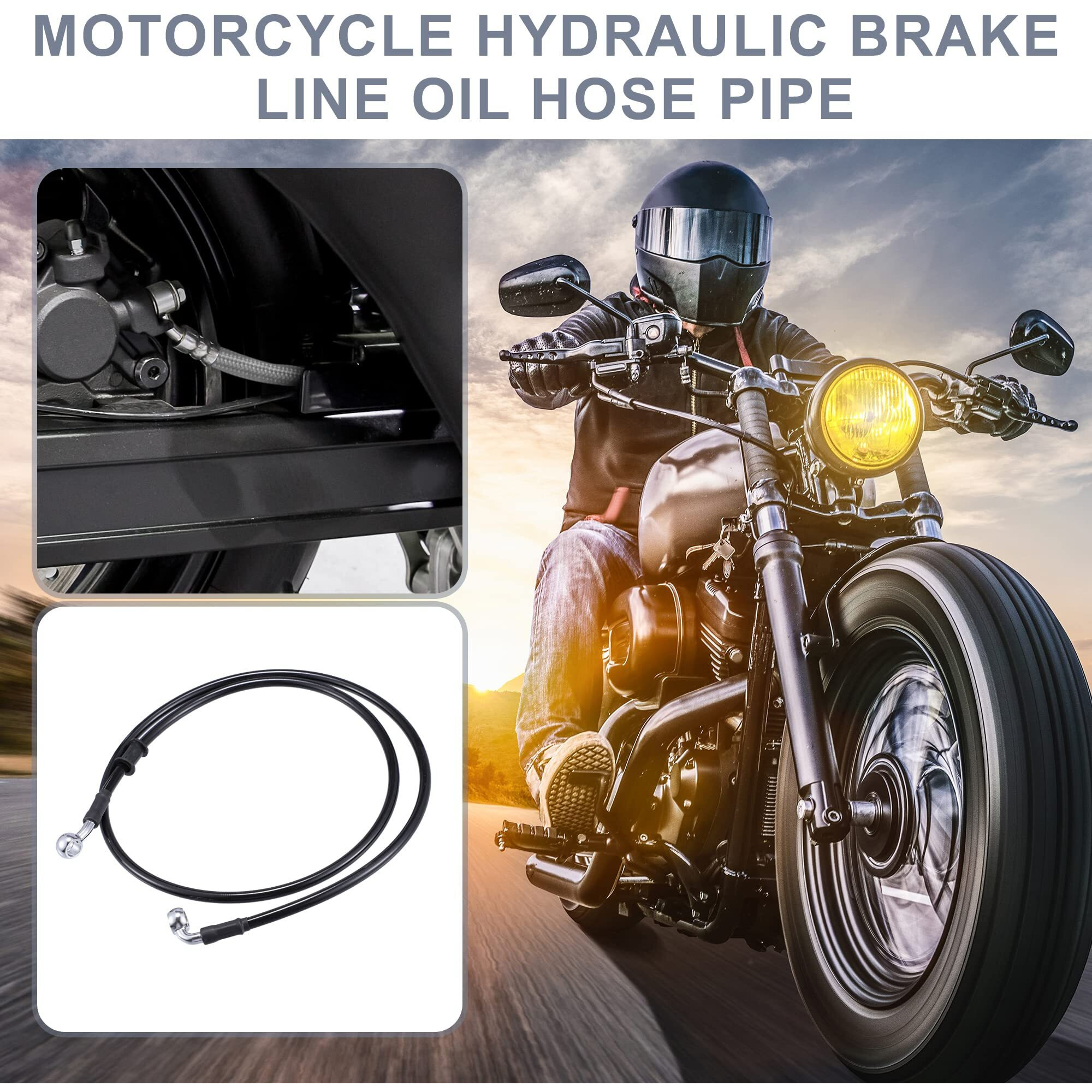 X Autohaux 120Cm An3 M10 Car Hydraulic Brake Line Oil Hose Pipe Fitting 28 90 Stainless Steel For Car Motorcycle Dirt Racing Bike Black