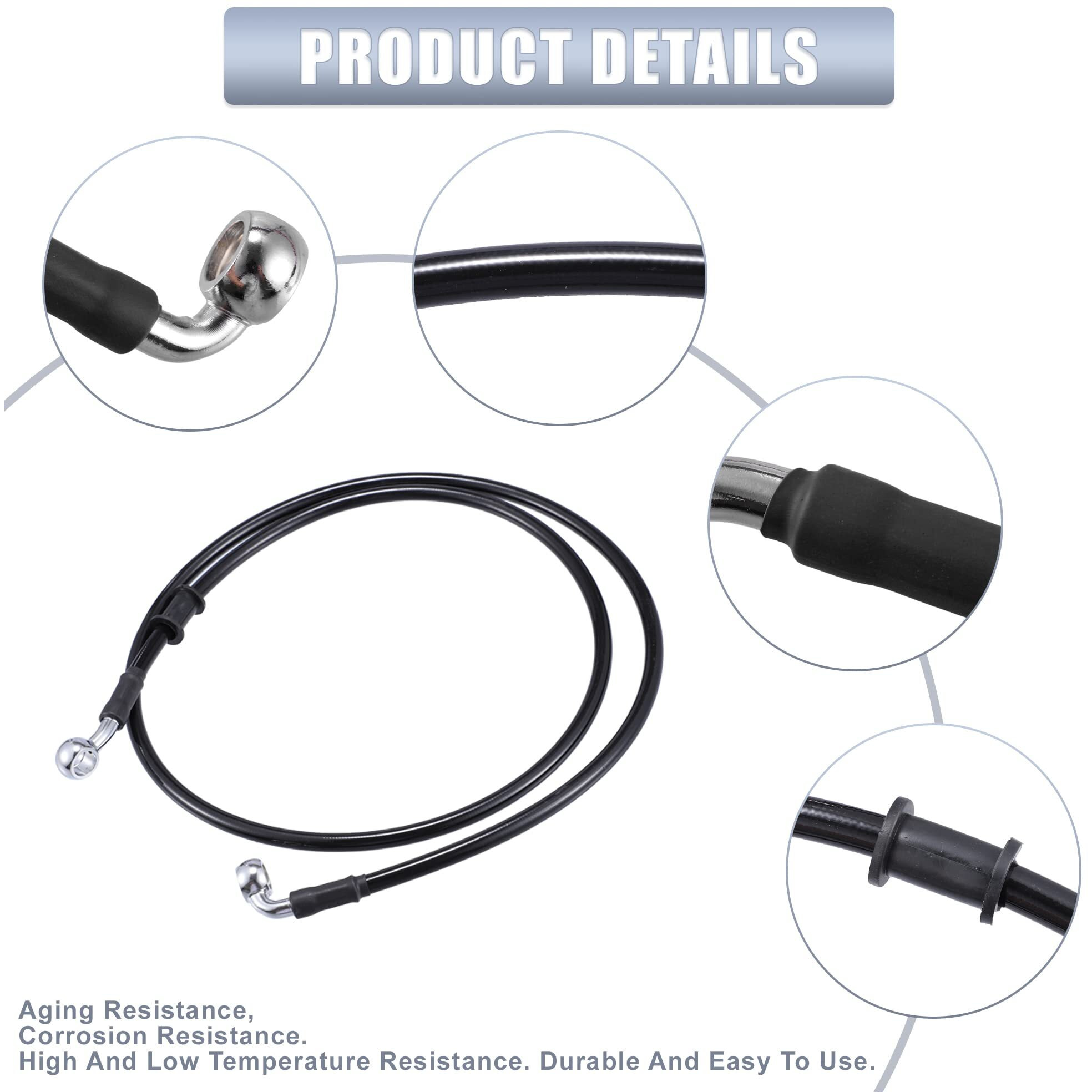 X Autohaux 120Cm An3 M10 Car Hydraulic Brake Line Oil Hose Pipe Fitting 28 90 Stainless Steel For Car Motorcycle Dirt Racing Bike Black