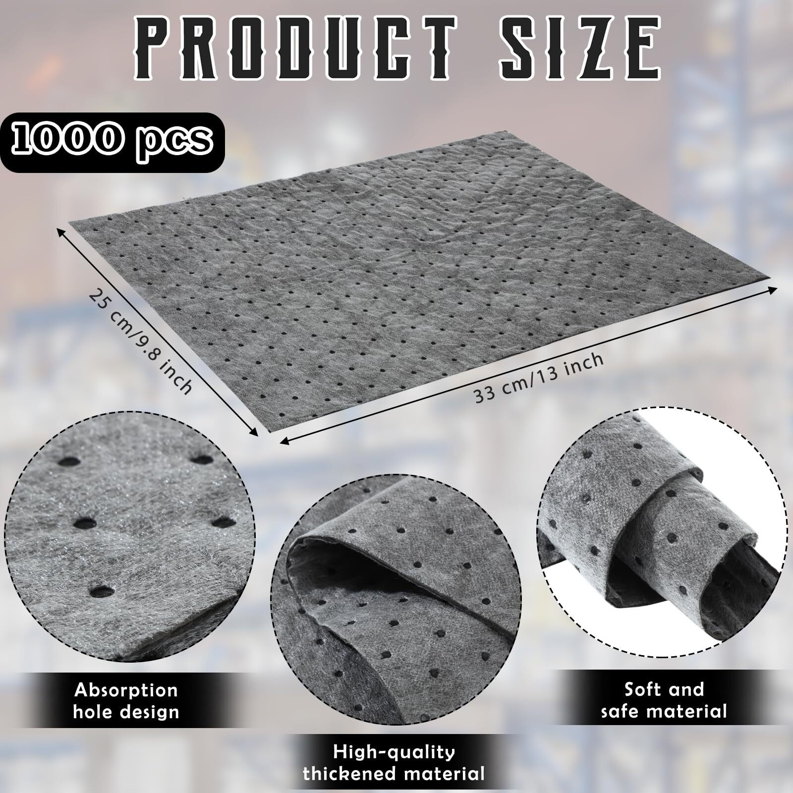 Hoolerry Oil Absorbent Pads Weight Dimpled Pad Garage Accessories Water Absorbent Mat Oil Spill Mat For Absorbing Protecting Home Garage Basement (9.8 X 13 Inch,Gray,1000 Pcs)