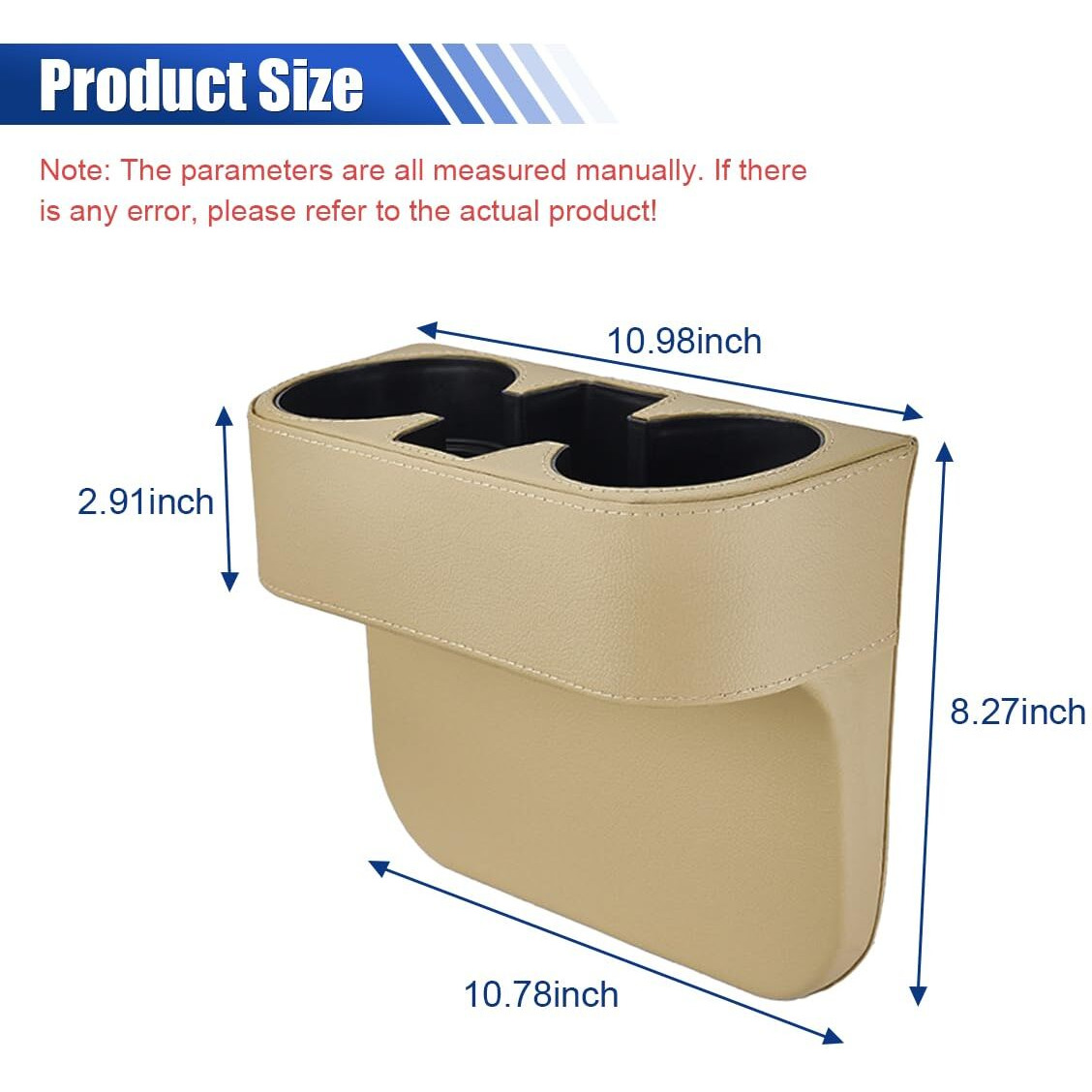 Car Cup Holder, Auto Front Seat Organizer, Multifunctional Cup Drink Holders With Pu Leather Cover, Gap Filler Storage Box Coin Bucket Console Side Pocket Cell Mobile Phone Holder (Beige)