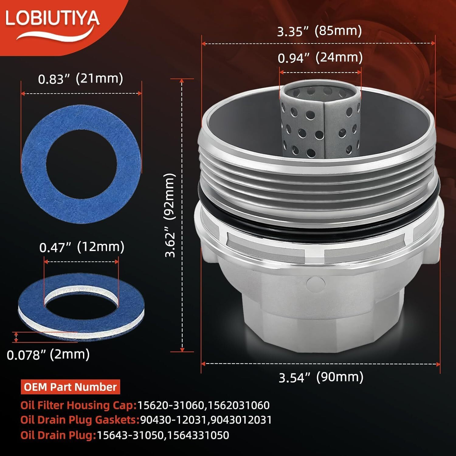 Lobiutiya Oil Change Kit 04152-Yzza1 Oil Filter+15620-31060 Filter Housing Cap+15643-31050 Cap Plug+Oil Filter Wrench+Crush Washer+90430-12031 Aluminum Oil Drain Plug Gaskets (10Pcs) For Toyota