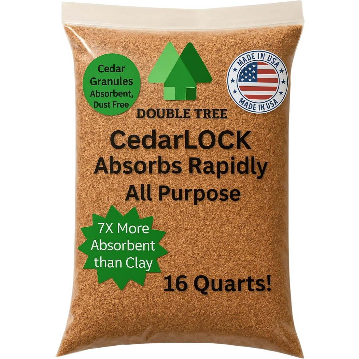 Cedarlock All-Purpose Absorbent - Natures Heavy-Duty Spill Solution, Made From 100% Incense Cedar, Oil Spill Kit Granules, Organic Absorbent Granules, All Types Of Liquid Spills (1 Bag 16 Quarts)