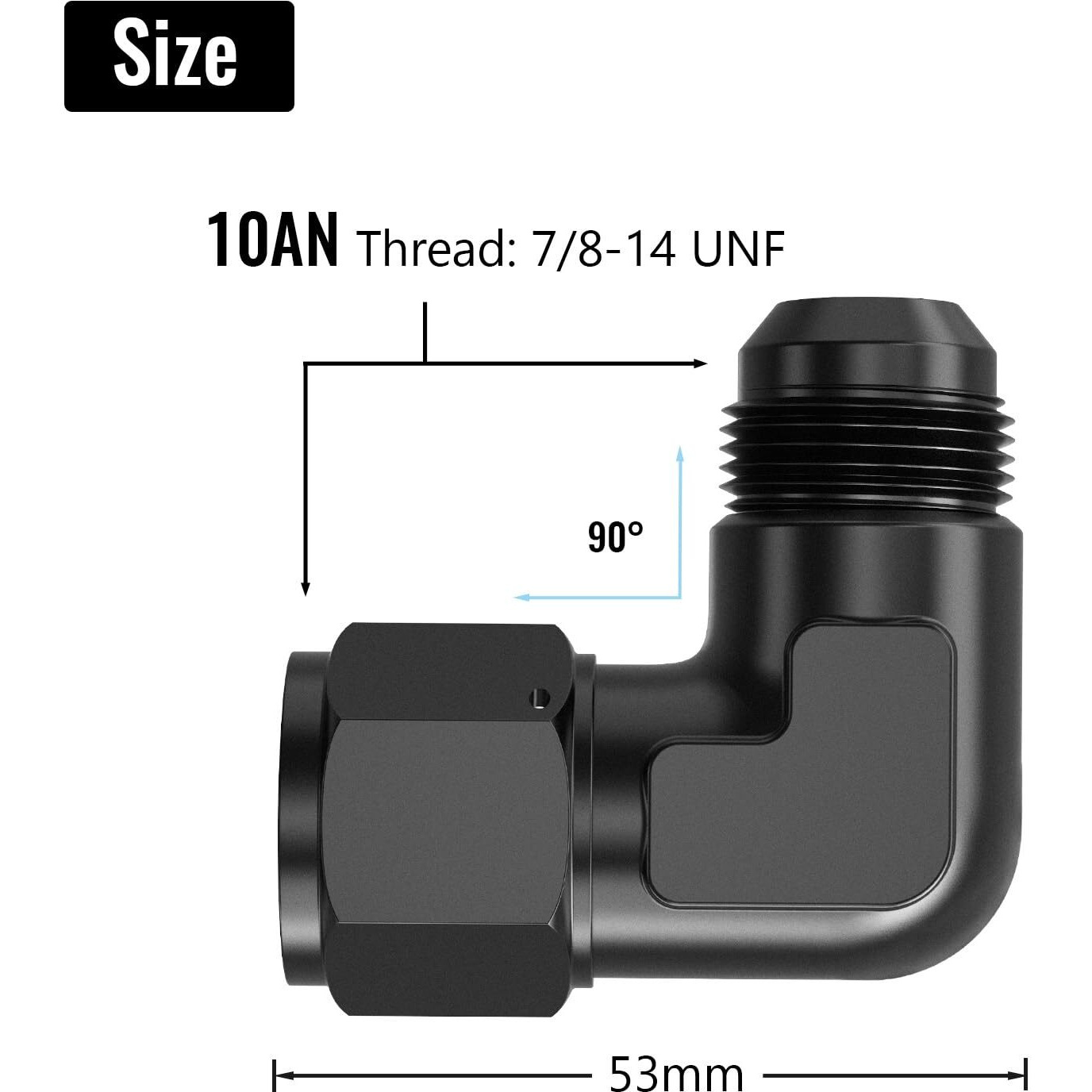 Truckmeter 90 Degree 10An Female To 10An Male Swivel Flare Union Fitting Adapter, Black Hard Aluminum Hex Anodized Connector, Automotive Accessories Suitable For Vehicle Fuel Oil Line Modification
