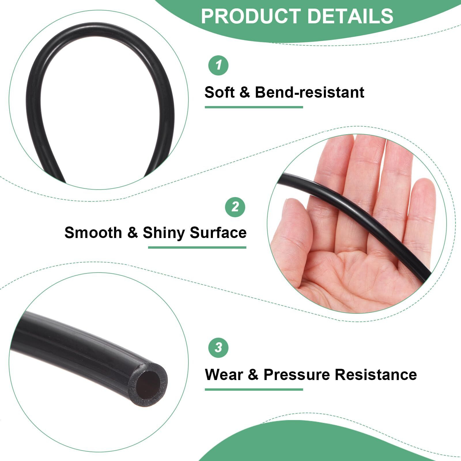 M Meterxity Tubing Carburetor Fuel Vent Line, 4Mm(0.16"") Id 6Mm(0.24"") Od 1.5M(5') Long Polyurethane Gas Oil Tube For Atv/Go Kart/Dirt Bike, Universal Petrol Pipe Replacement [Black]