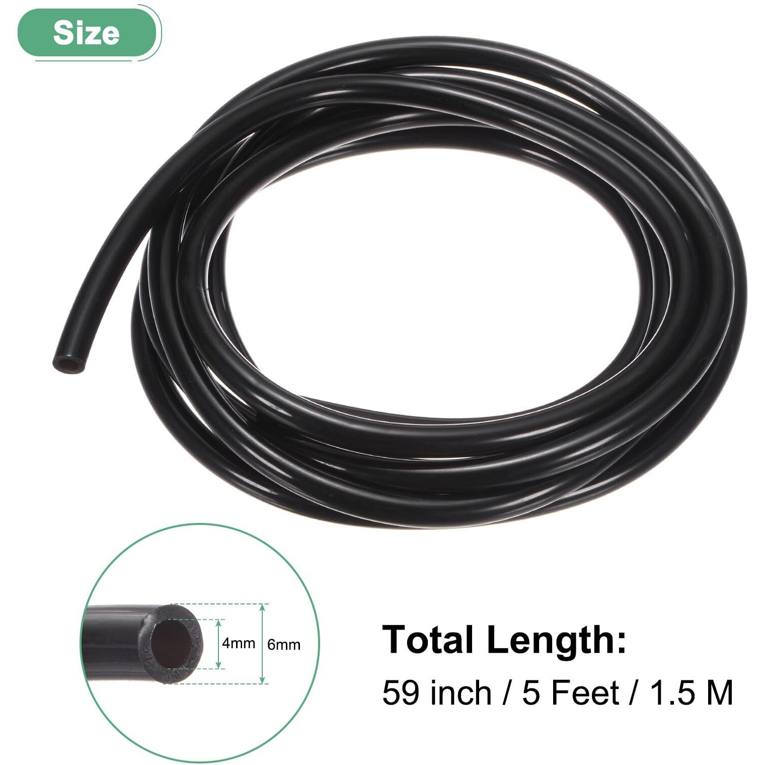 M Meterxity Tubing Carburetor Fuel Vent Line, 4Mm(0.16"") Id 6Mm(0.24"") Od 1.5M(5') Long Polyurethane Gas Oil Tube For Atv/Go Kart/Dirt Bike, Universal Petrol Pipe Replacement [Black]