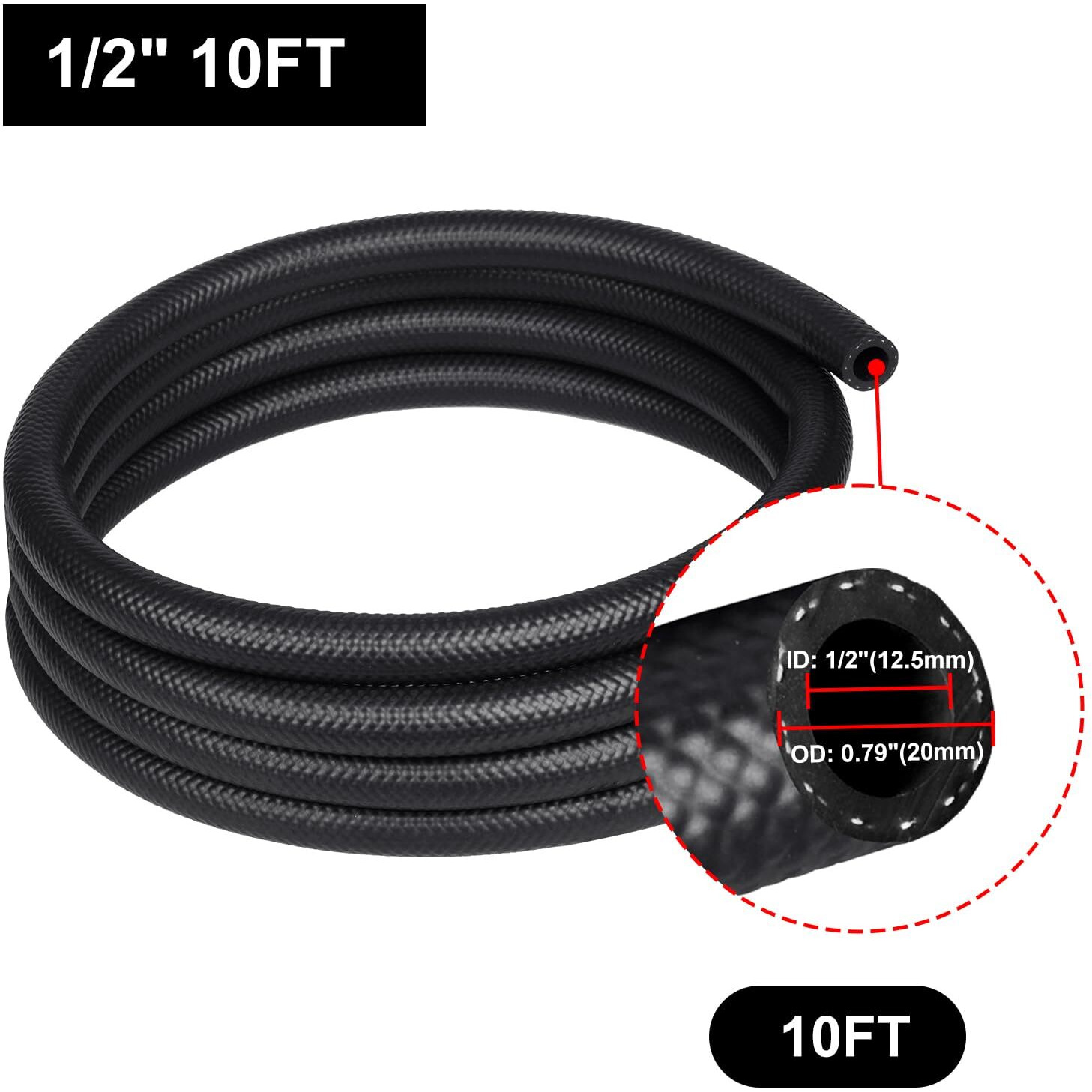 Vehimata Sae J1532 1/2"" 10Ft Transmission Oil Cooler Hose 250Psi Black
