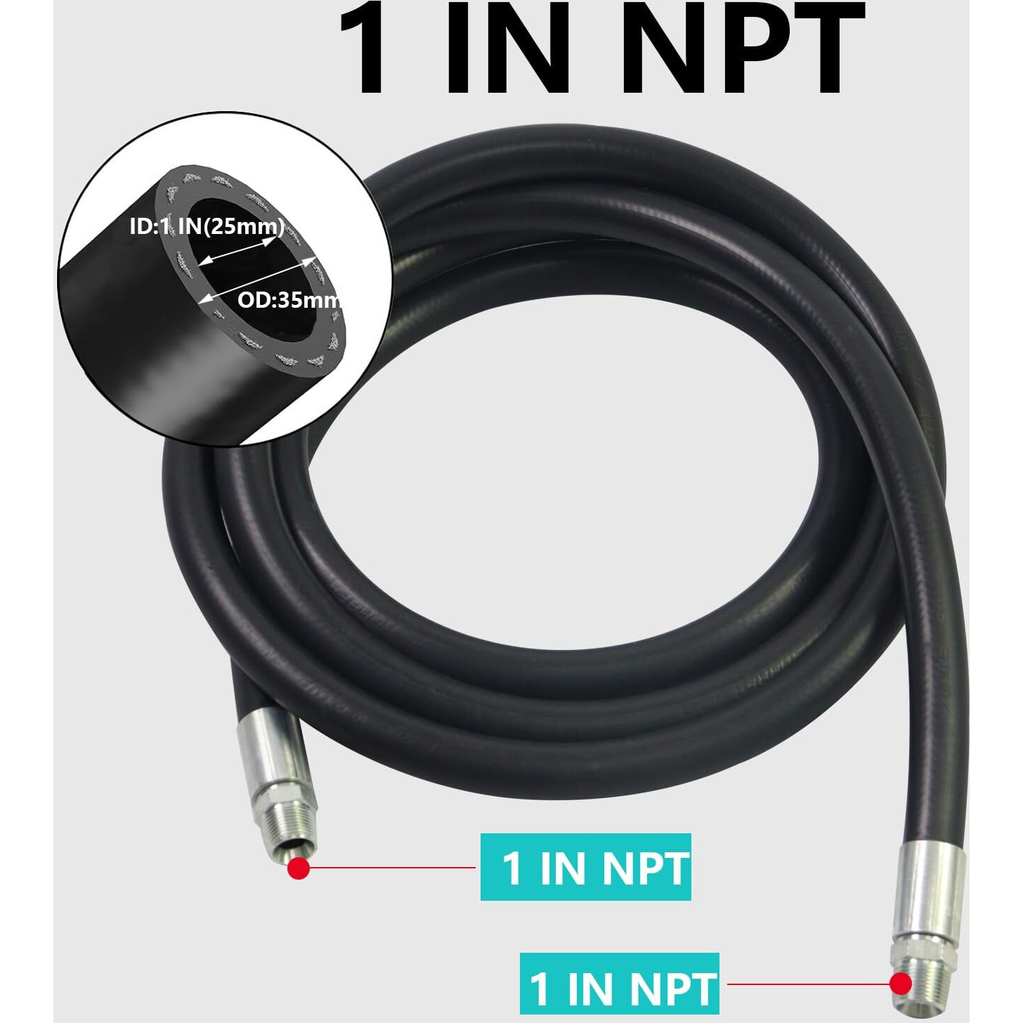 Crefitech 1"&quotX 13.1Ft Fuel Transfer Hose,Inlet 1"" Npt & Outlet 1"" Npt Fittings 1 Inch Id Fuel Hose For Dispensing Diesel Gasoline Kerosene Biodiesel Oil