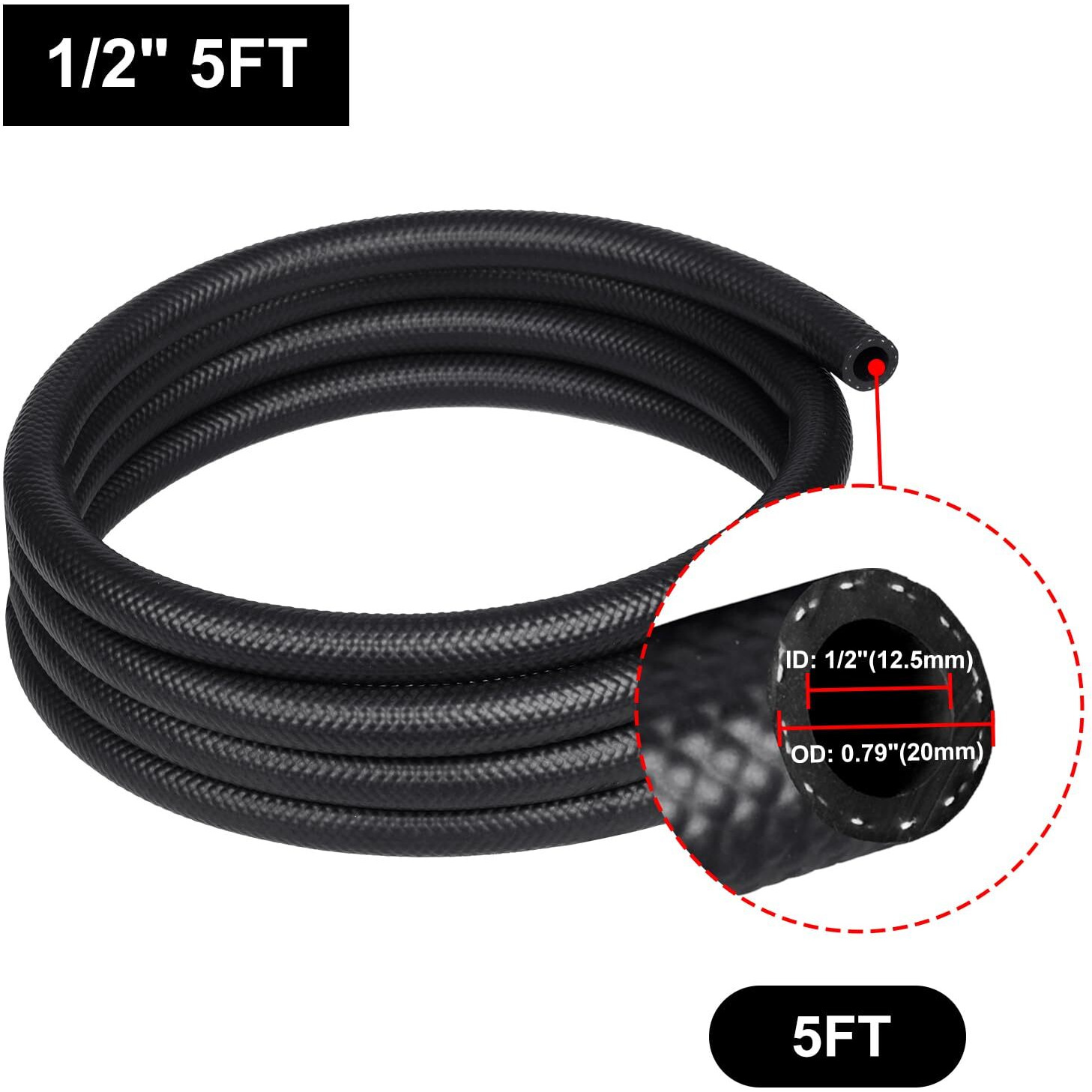 Vehimata Sae J1532 1/2"" 5Ft Transmission Oil Cooler Hose 250Psi Black