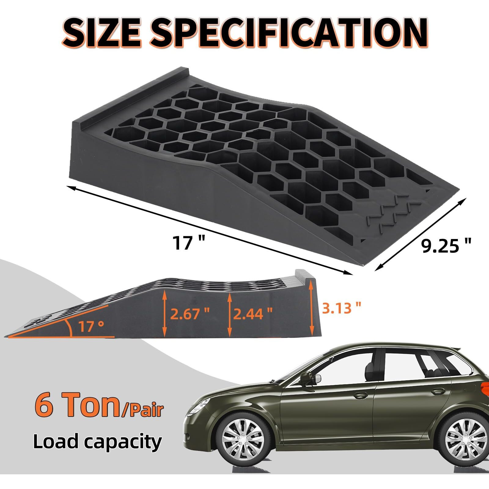 Ouleme Low Profile Car Service Ramp With Anti-Slip Pads, 2 Pack For Oil Changes And Lift Vehicle Maintenance, Low Car Tire Ramps For Jack Support