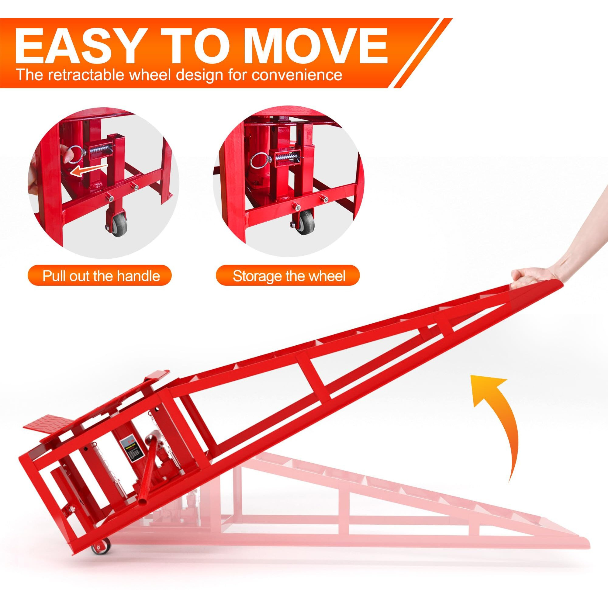 Lockietta 2 Pcs Hydraulic Car Ramps With Wheels, 11050Lbs 5T Heavy Duty Car Ramp With Hydraulic Jack, Portable Car Lifts For Oil Changes For Home Garage, 9""-14.2"" Lifts, Red