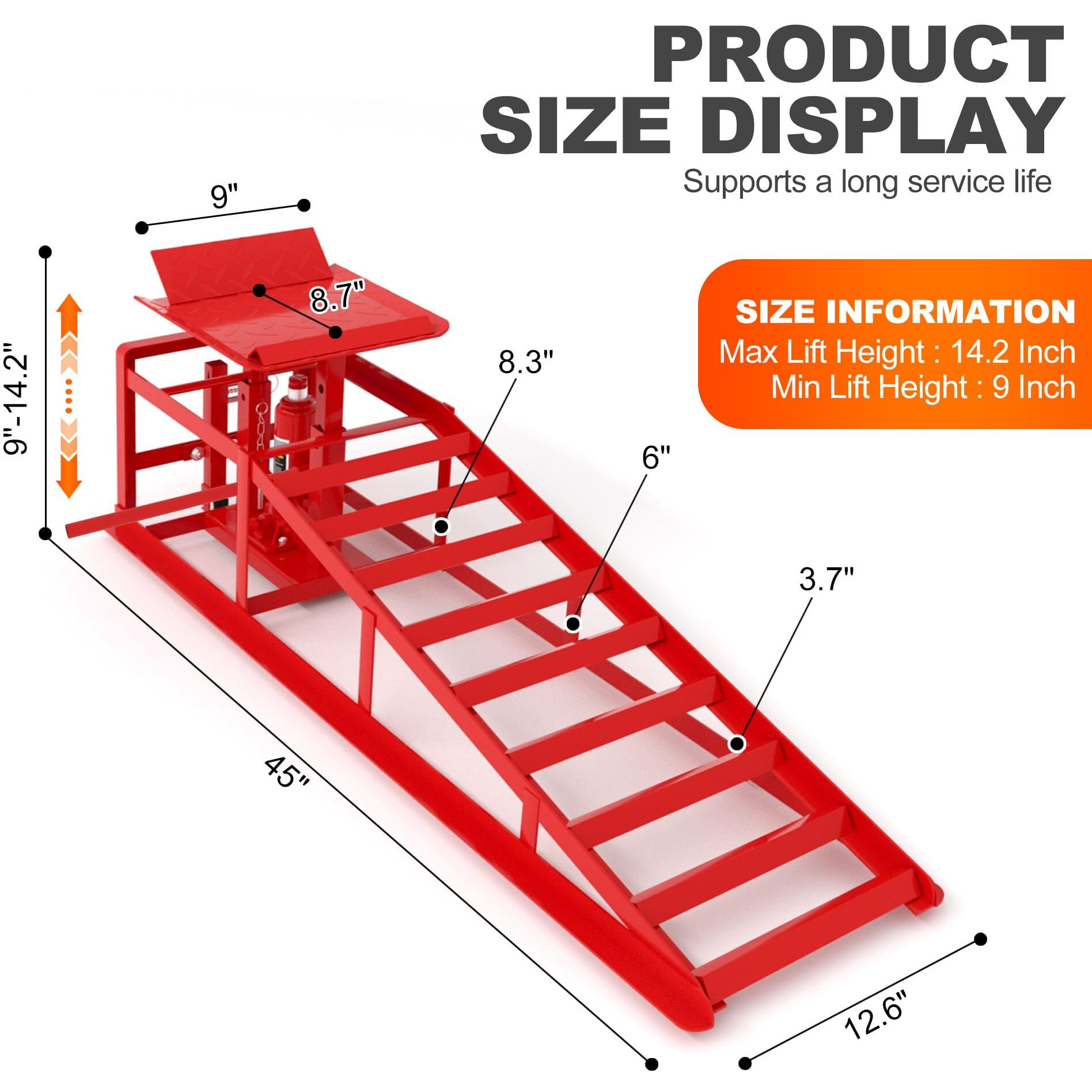 Lockietta 2 Pcs Hydraulic Car Ramps With Wheels, 11050Lbs 5T Heavy Duty Car Ramp With Hydraulic Jack, Portable Car Lifts For Oil Changes For Home Garage, 9""-14.2"" Lifts, Red