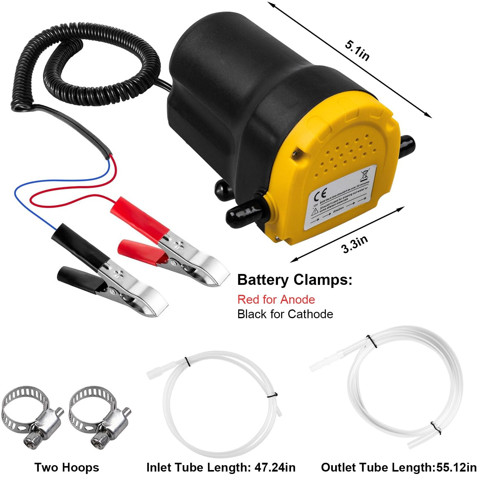 12V 60W Oil Extractor Pump, Upgraded Oil Change Pump, Diesel Fluid Transfer Pump Extractor Scavenge Suction For Car Boat Tractor Truck Rv Atv
