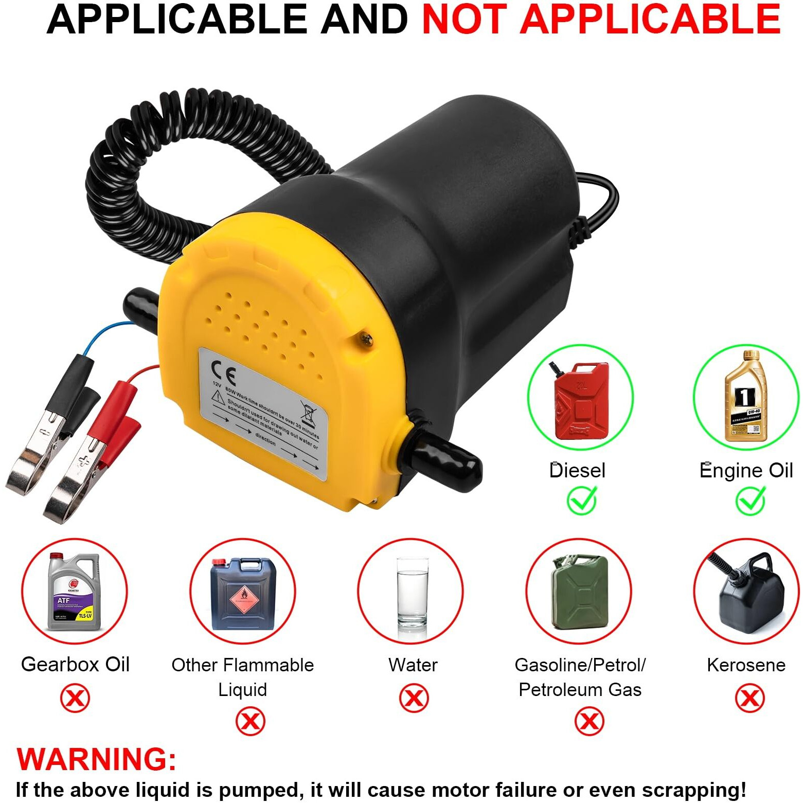 12V 60W Oil Extractor Pump, Upgraded Oil Change Pump, Diesel Fluid Transfer Pump Extractor Scavenge Suction For Car Boat Tractor Truck Rv Atv