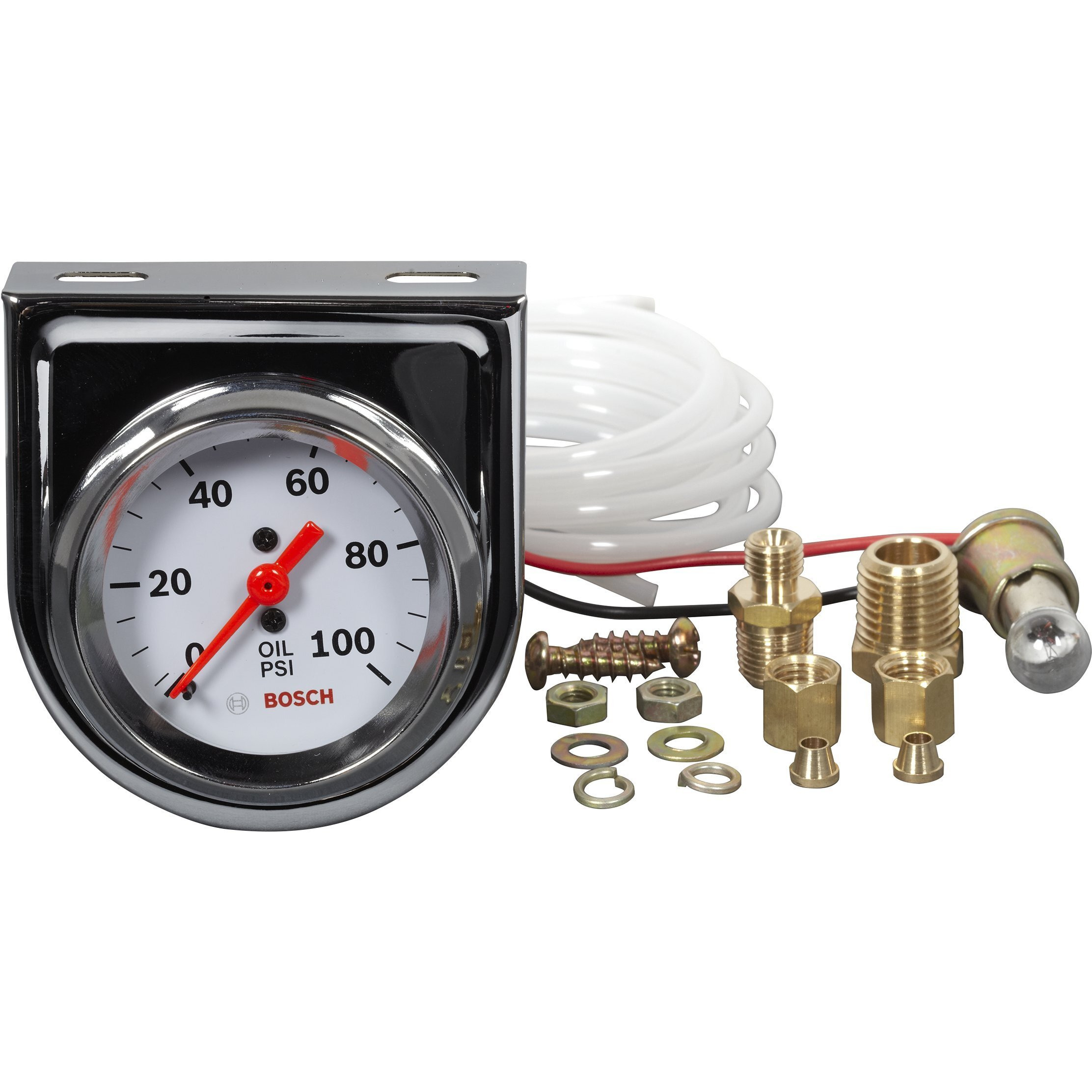 Bosch Sp0F000044 Style Line 2"" Mechanical Oil Pressure Gauge (White Dial Face, Chrome Bezel)