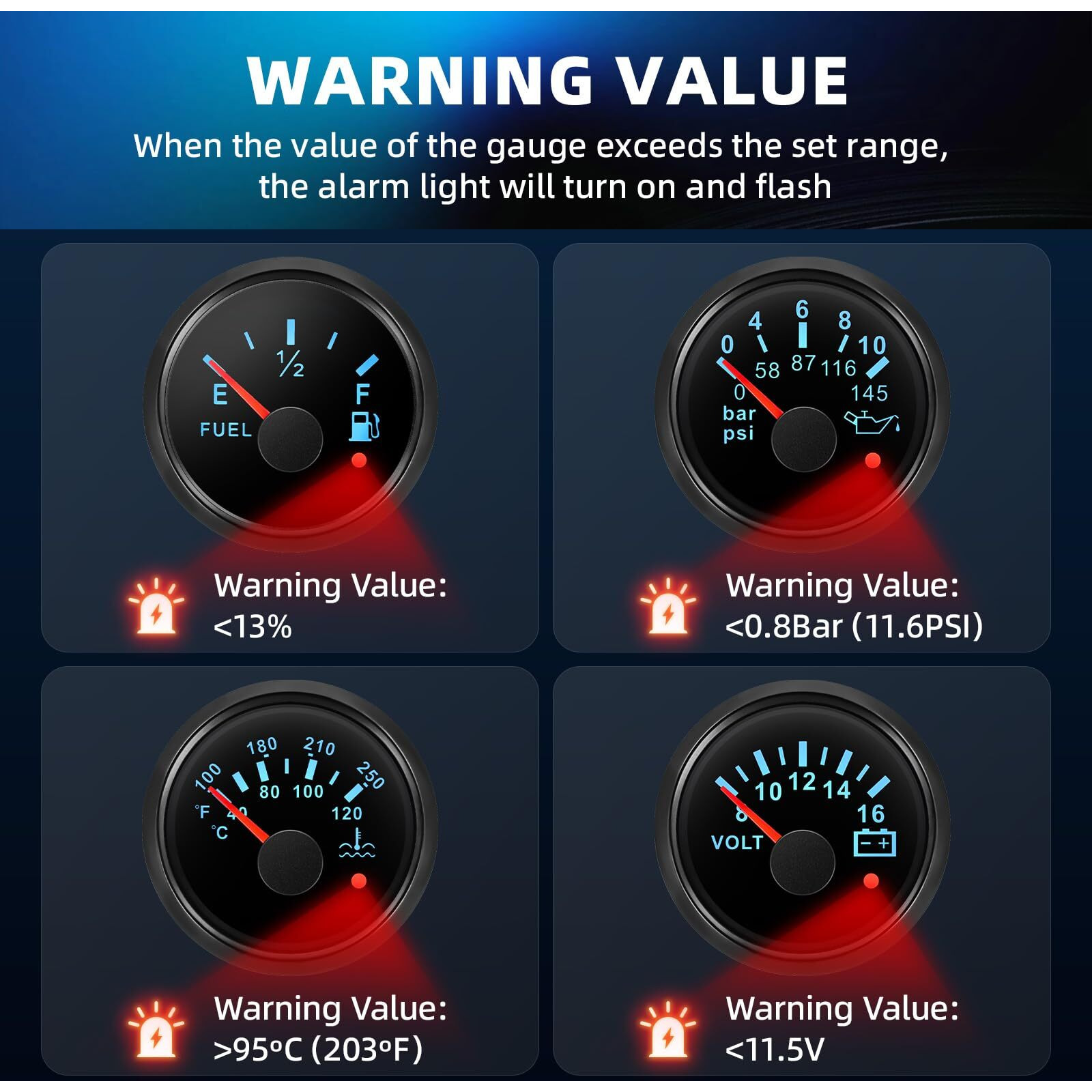 Mh 7 Boat Gauge Set - 3-3/8"" Gps Speedometer, Tachometer, 2-1/16"" Oil Pressure Gauge,Fuel Level,Water Temperature,Voltmeter,Trim Marine Meter Kit Waterproof 7 Color For Auto (Black)