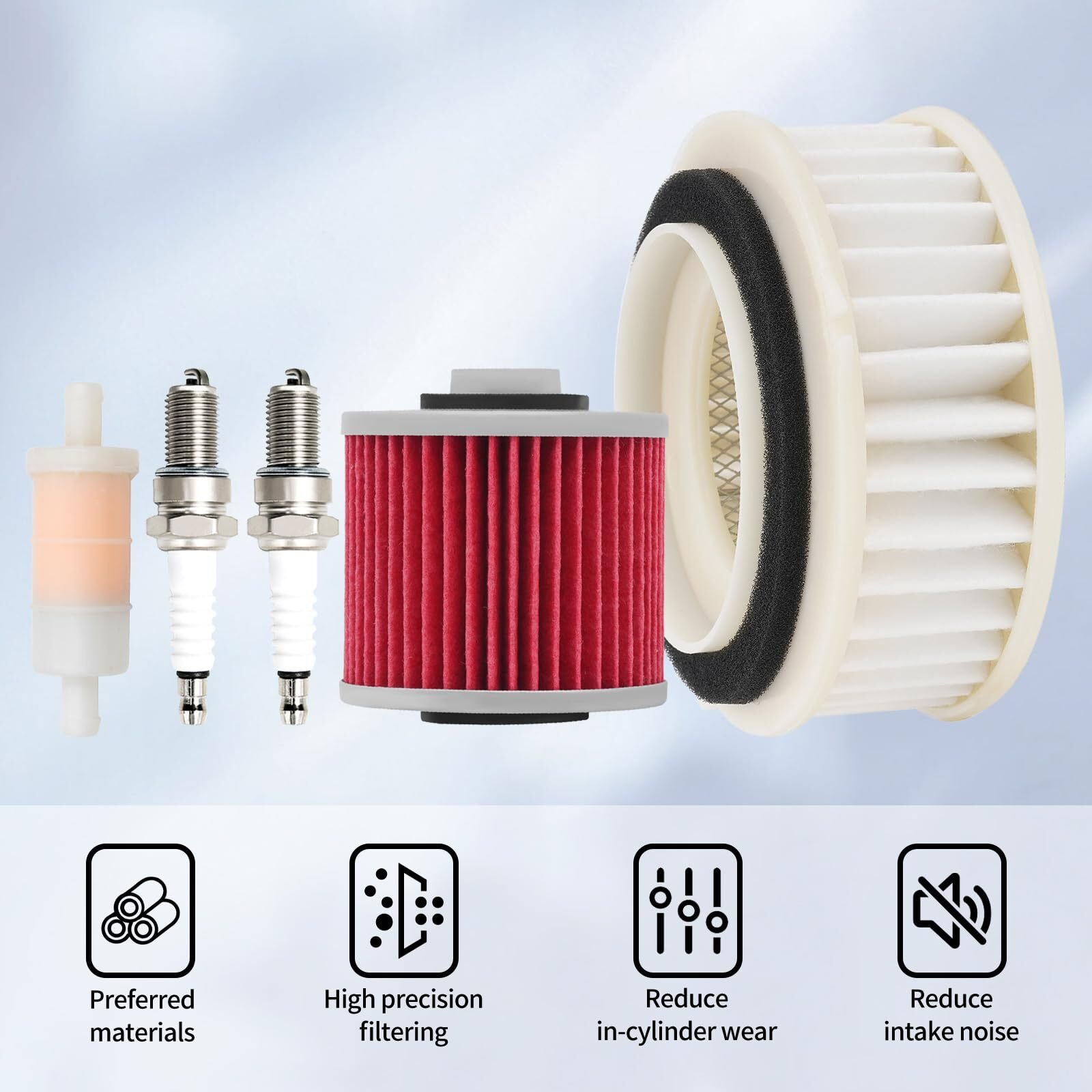 Ouyi Motorcycle Air Filter & Oil Filter & Fuel Filter & Spark Plug Compatible With Yamaha Xvs650 V-Star 650 Custom 1998-2011 Xvs650At V-Star Silverado 2003-2010 Xvs650 Dragstar 1997-2003