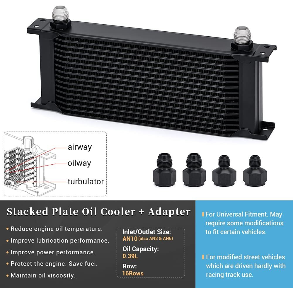 Pqy 16 Row An10-10An Stacked Plate Oil Cooler 6An 8An Adapter Universal Engine Transmission Aluminium Alloy