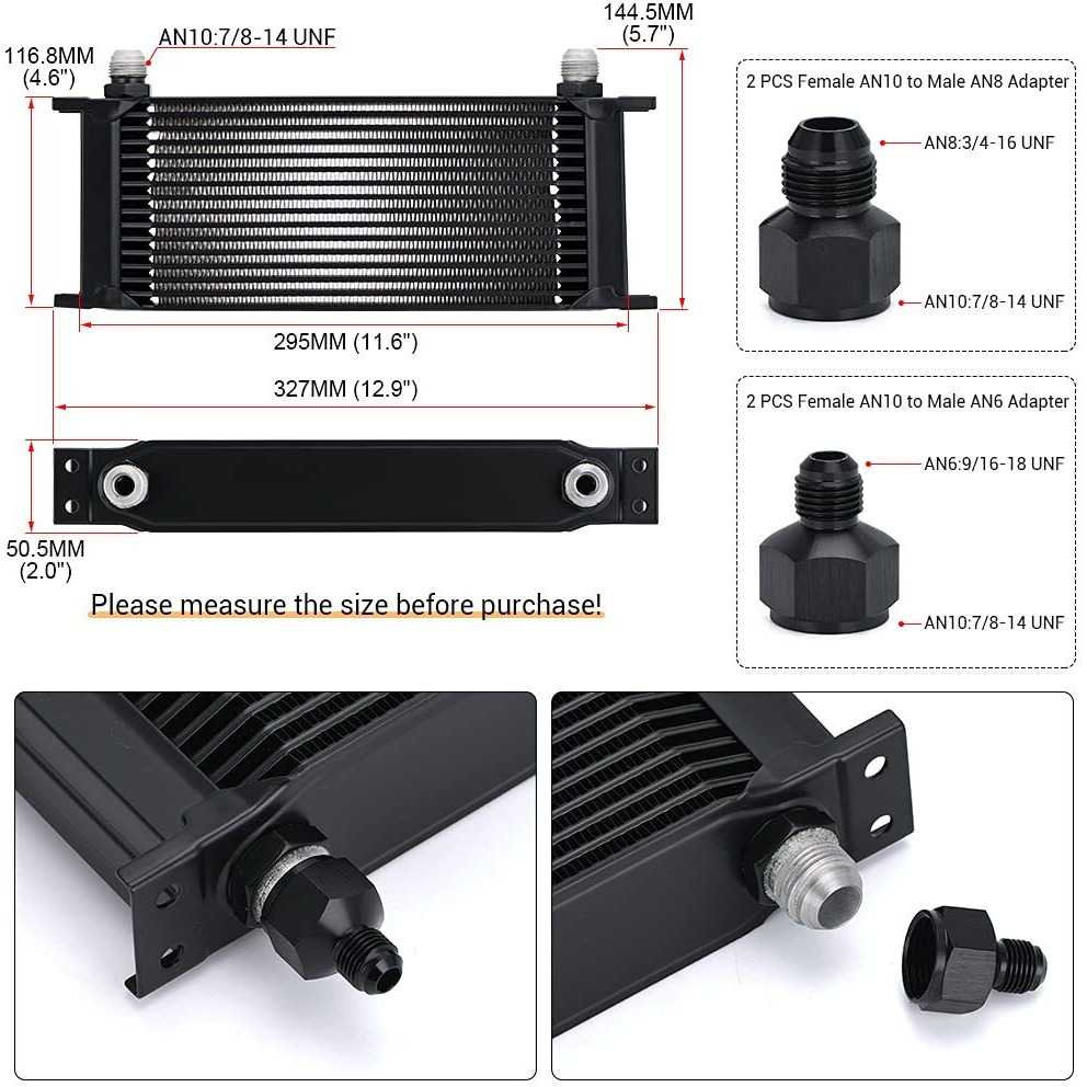 Pqy 16 Row An10-10An Stacked Plate Oil Cooler 6An 8An Adapter Universal Engine Transmission Aluminium Alloy