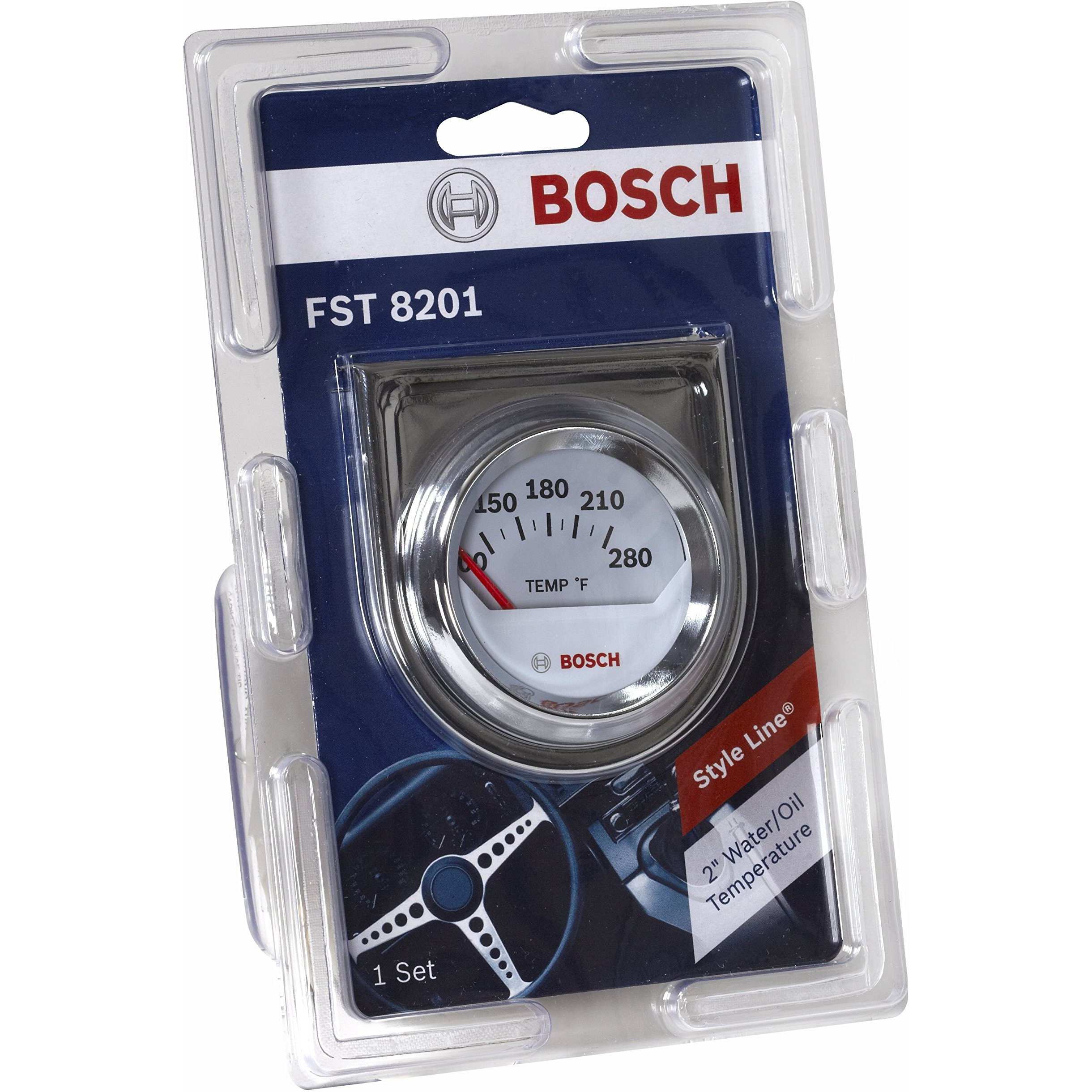 Bosch Sp0F000040 Style Line 2"" Electrical Water/Oil Temperature Gauge (White Dial Face, Chrome Bezel)