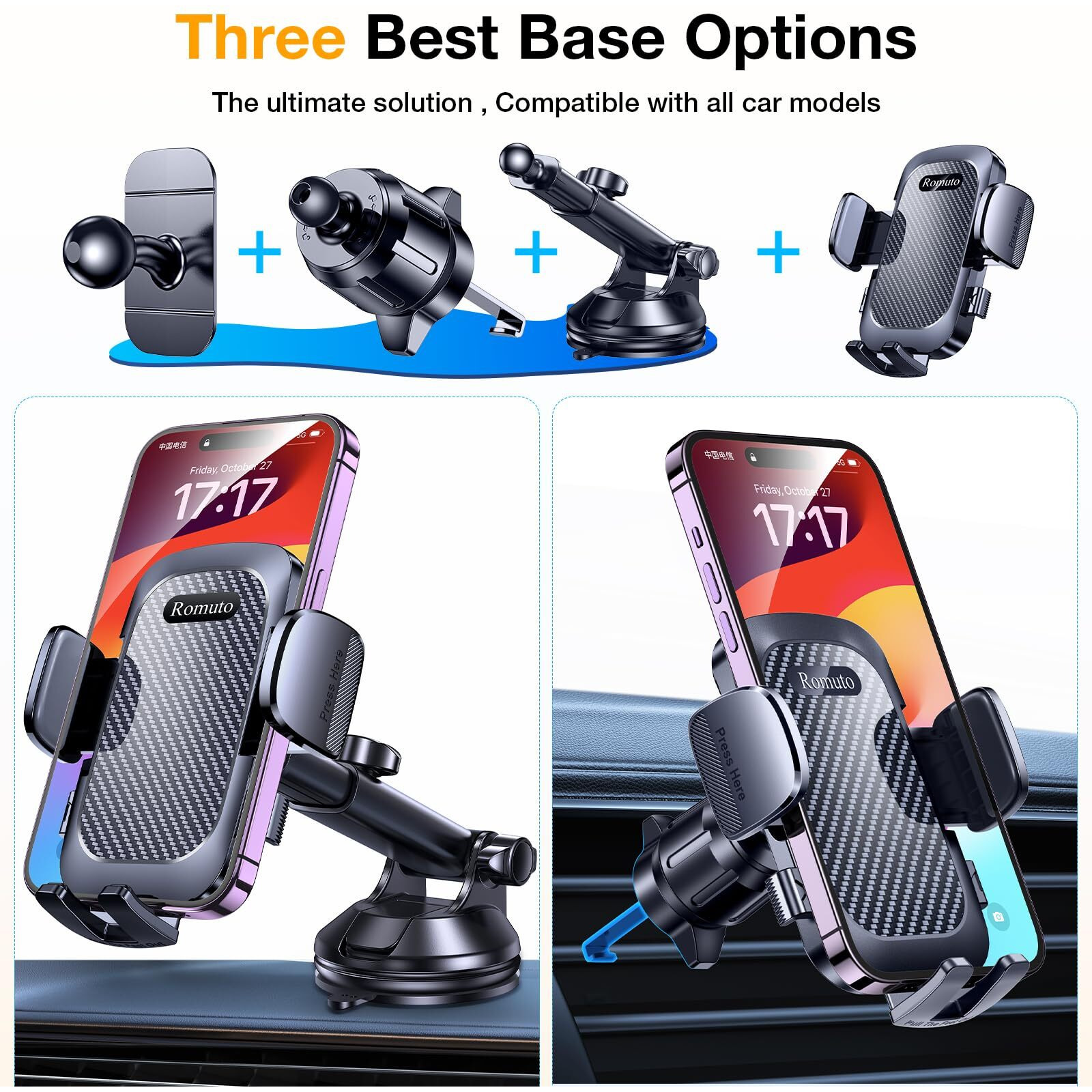 Phone Holders For Your CarUpgraded Strongest Suction Car Phone Holder Mount Dash360 Adjustable Suction Cup Phone Mount For Truck Stand Cell Phone Holder For Car Mount (Silicone Rubber)