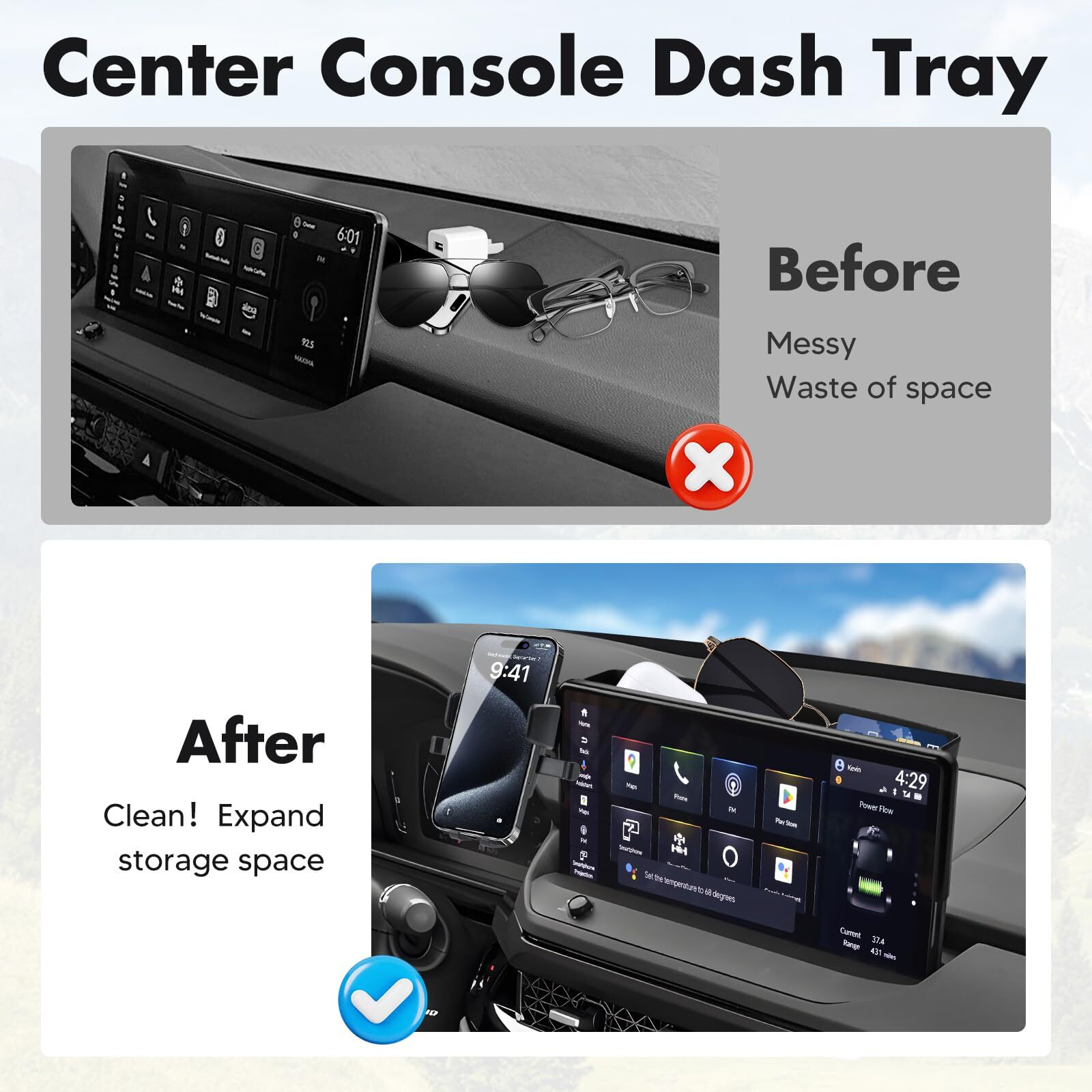Fiilines Car Phone Holder Fit For 2023-2026 Honda Accord Accessories Cell Phone Mount With Dash Organizer For Accord Accessories (Fit 12.3"" Touch Screen)