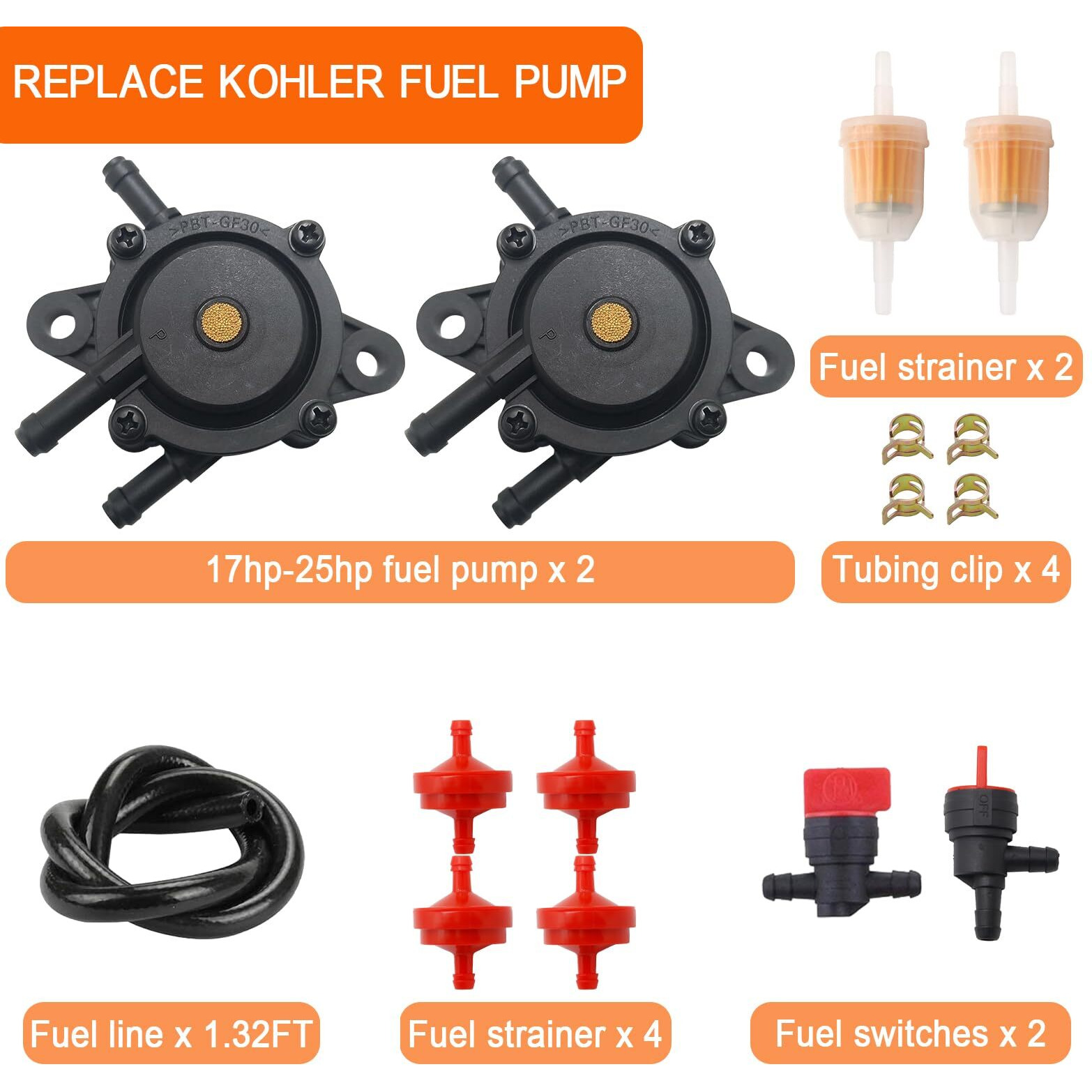 Fuel Pump With Strainers And Oil Hose For Kohler 17Hp-25Hp Lawn Mower Kohler 7000 Series Cub Cadet Briggs And Stratton Mikuni John Deere Kawasaki Yamaha Golf Cart Fuel Pump 808656 808492