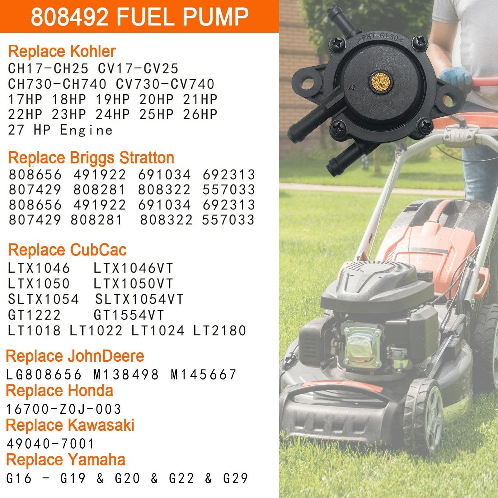 Fuel Pump With Strainers And Oil Hose For Kohler 17Hp-25Hp Lawn Mower Kohler 7000 Series Cub Cadet Briggs And Stratton Mikuni John Deere Kawasaki Yamaha Golf Cart Fuel Pump 808656 808492